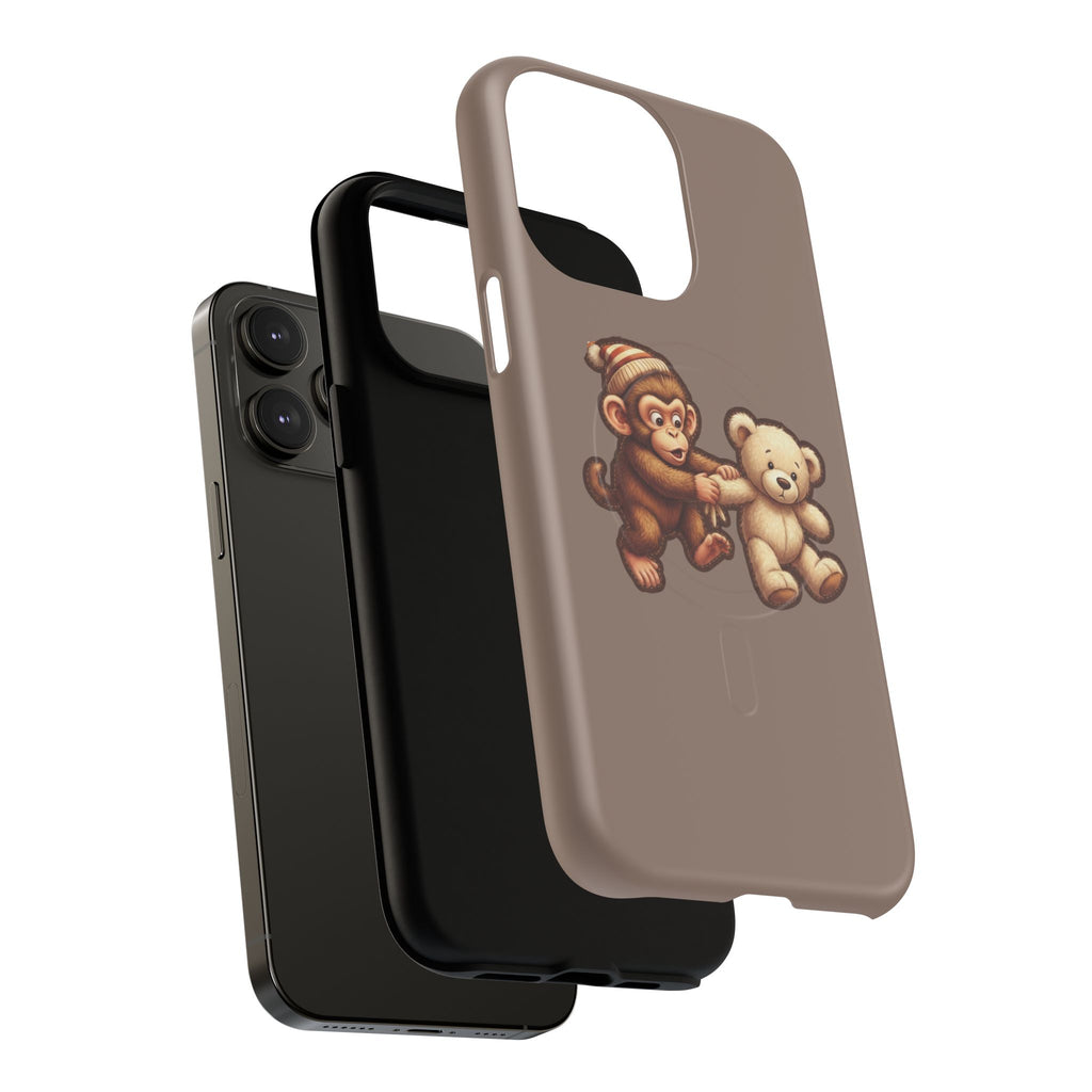 Monkey & Teddy Tough Magnetic Phone Case — Cute Retro Kids Design