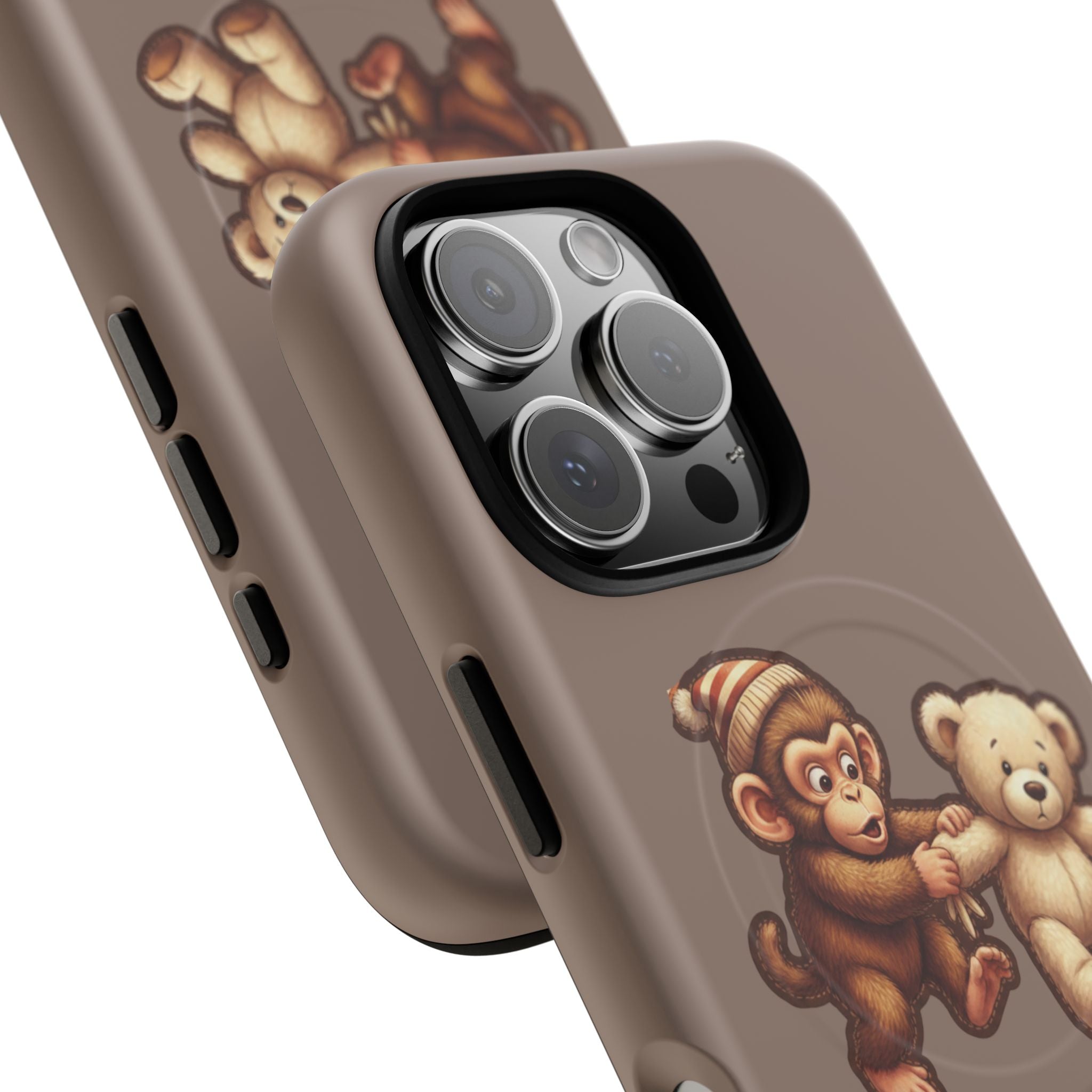 Monkey & Teddy Tough Magnetic Phone Case — Cute Retro Kids Design