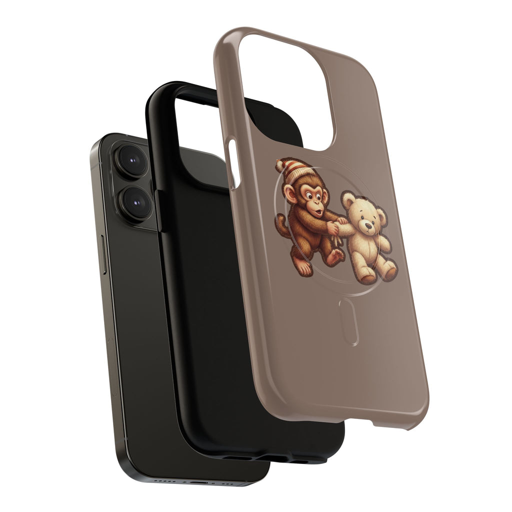 Monkey & Teddy Tough Magnetic Phone Case — Cute Retro Kids Design