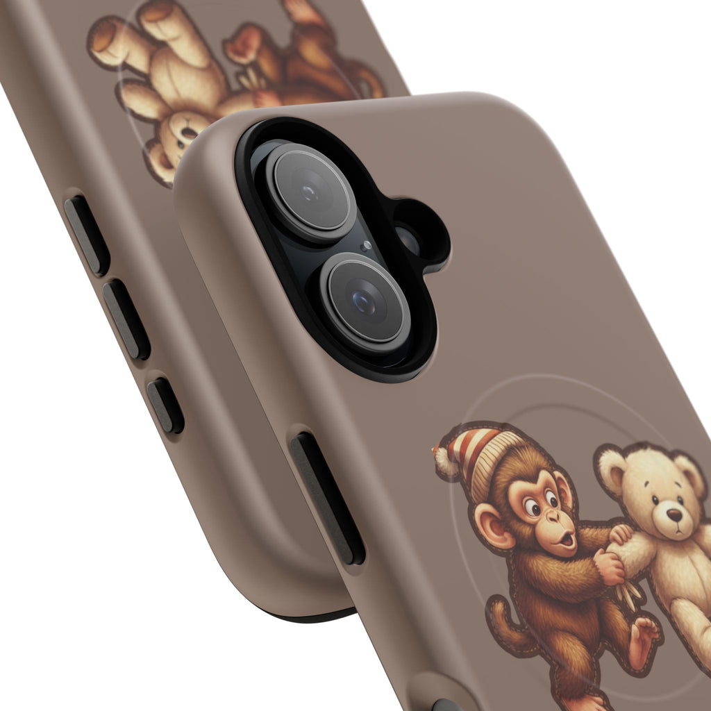Monkey & Teddy Tough Magnetic Phone Case — Cute Retro Kids Design
