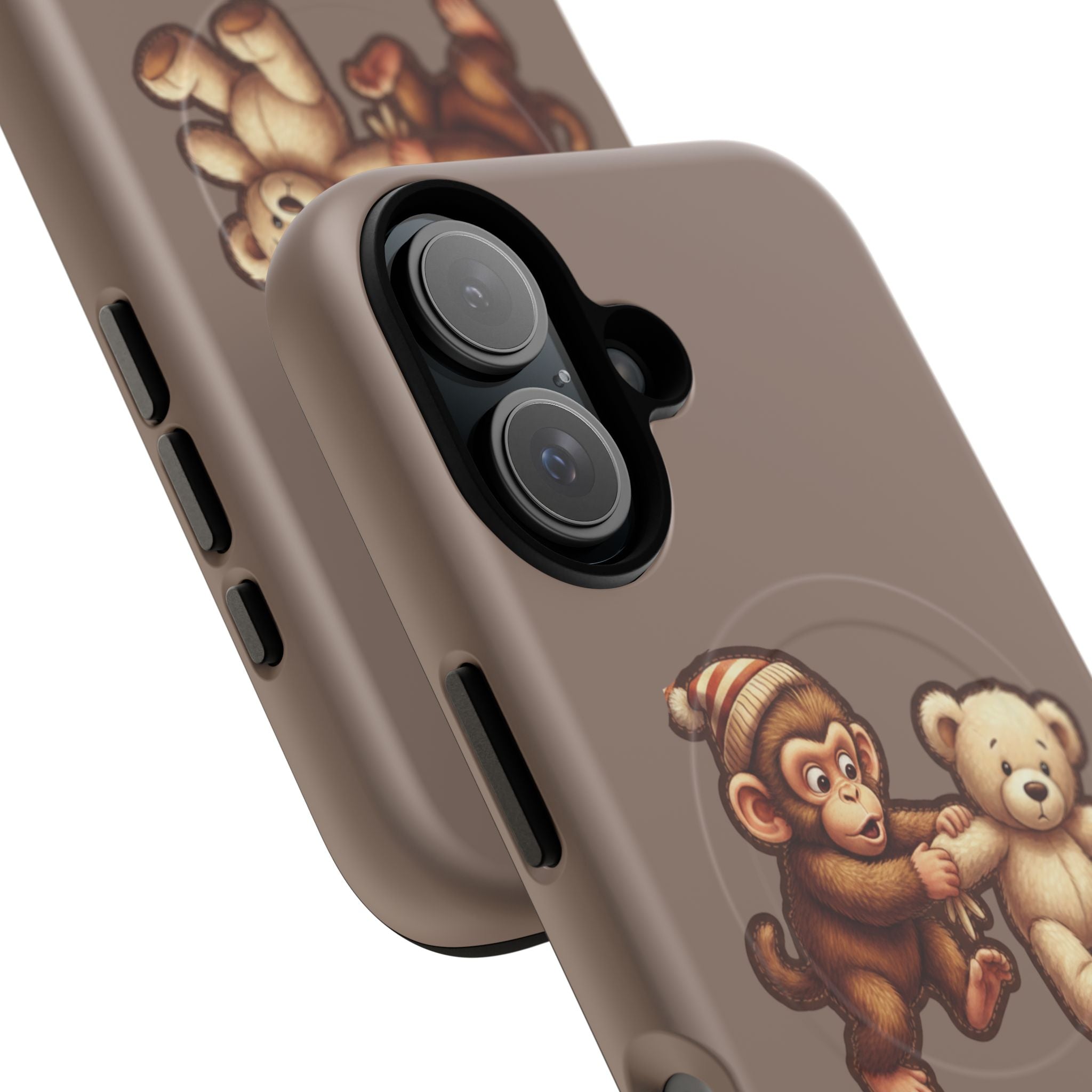Monkey & Teddy Tough Magnetic Phone Case — Cute Retro Kids Design