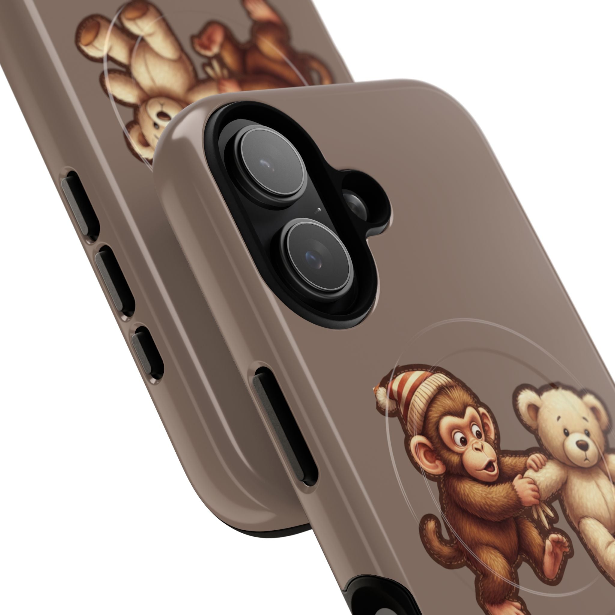 Monkey & Teddy Tough Magnetic Phone Case — Cute Retro Kids Design