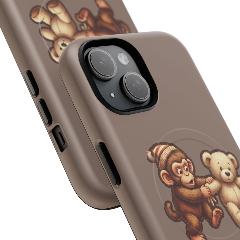 Monkey & Teddy Tough Magnetic Phone Case — Cute Retro Kids Design