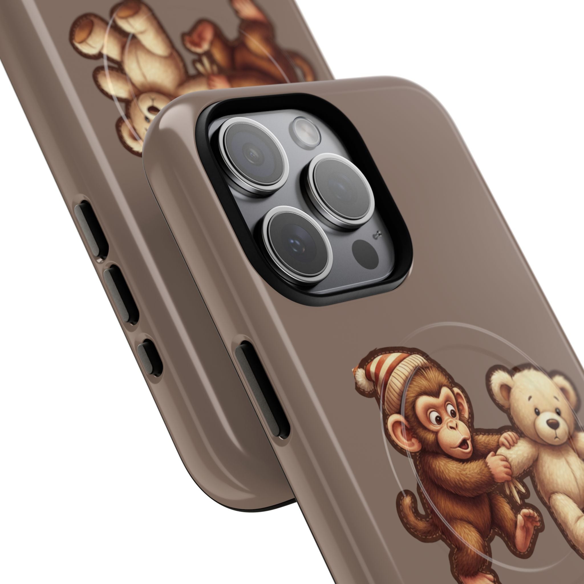 Monkey & Teddy Tough Magnetic Phone Case — Cute Retro Kids Design