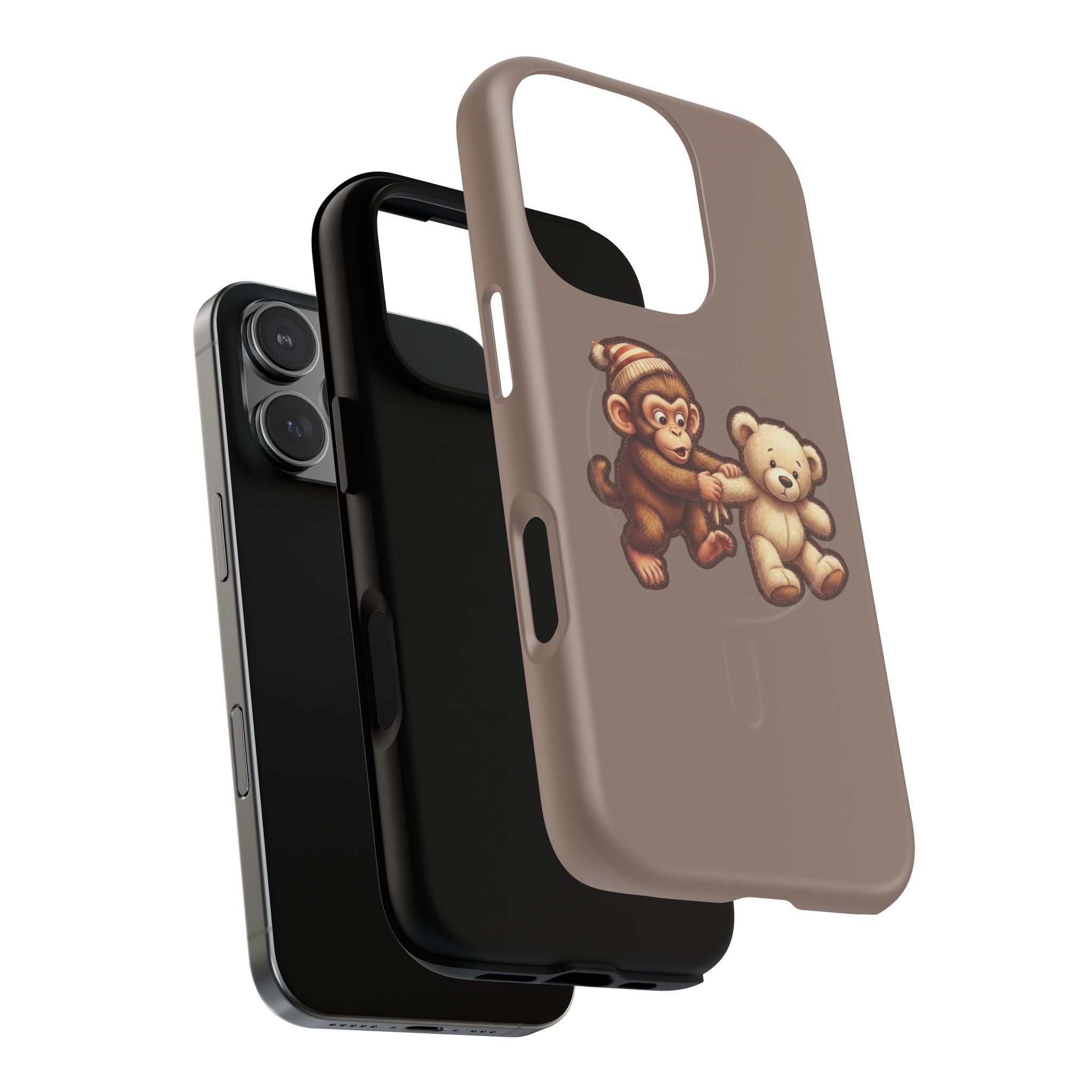 Monkey & Teddy Tough Magnetic Phone Case — Cute Retro Kids Design