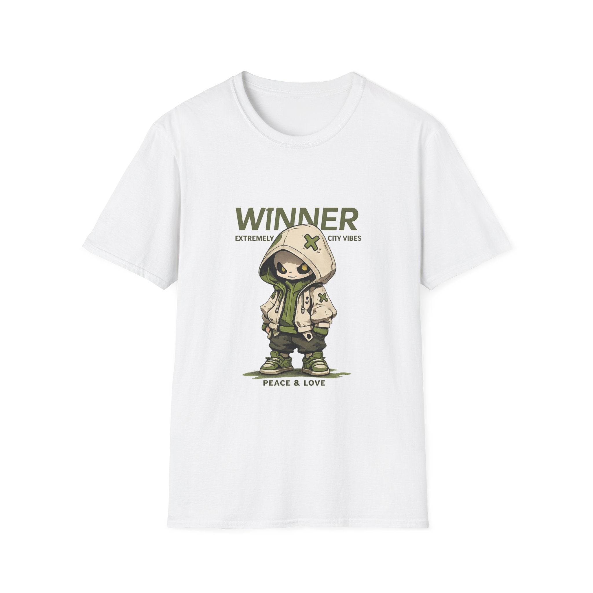 Winner Soldier Tee — Cute Camouflage Character "Peace & Love" Graphic T-Shirt