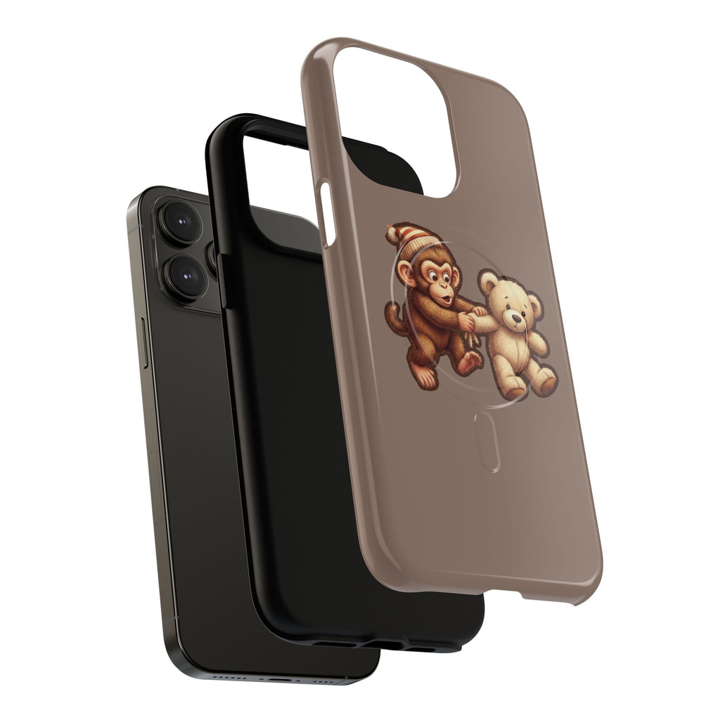 Monkey & Teddy Tough Magnetic Phone Case — Cute Retro Kids Design