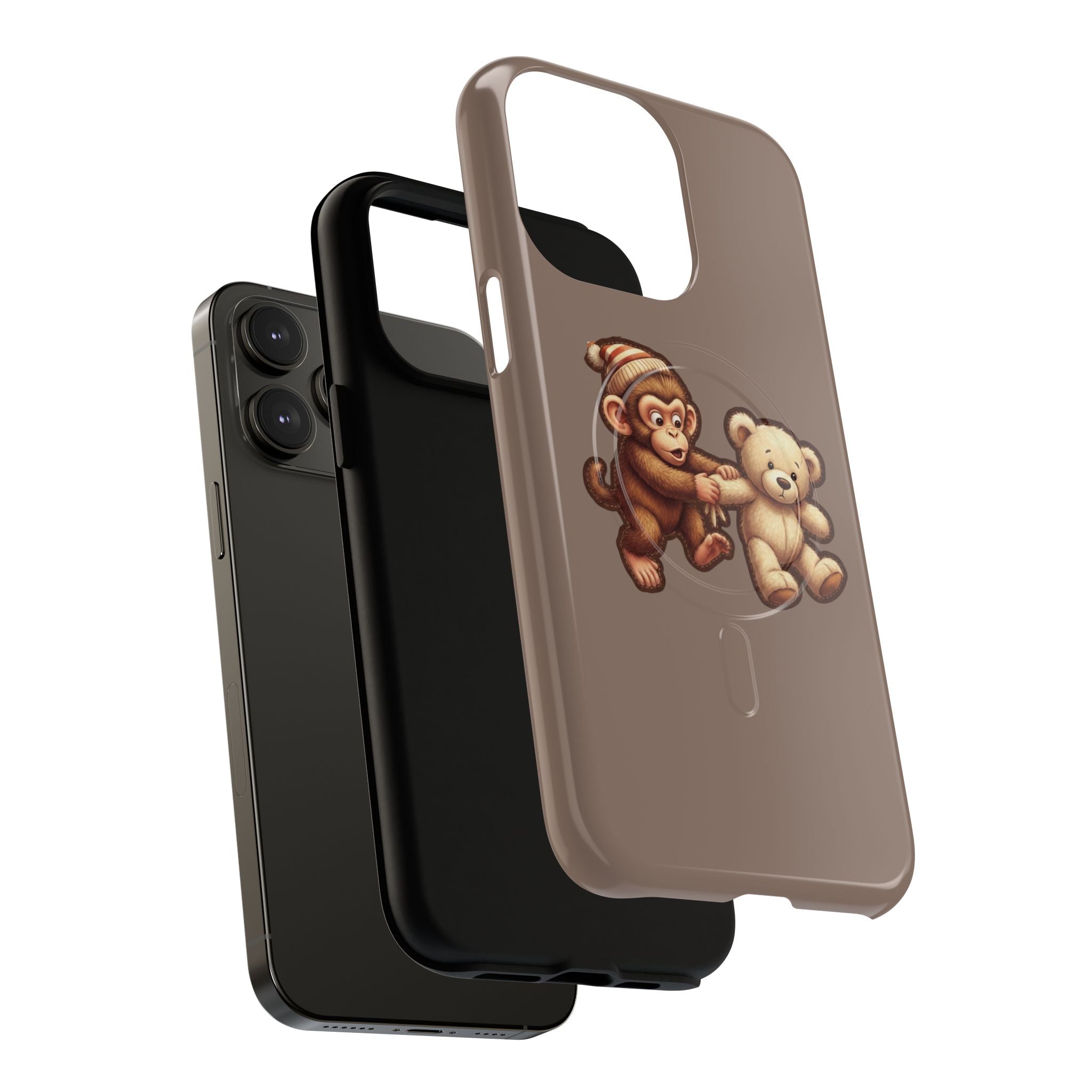 Monkey & Teddy Tough Magnetic Phone Case — Cute Retro Kids Design