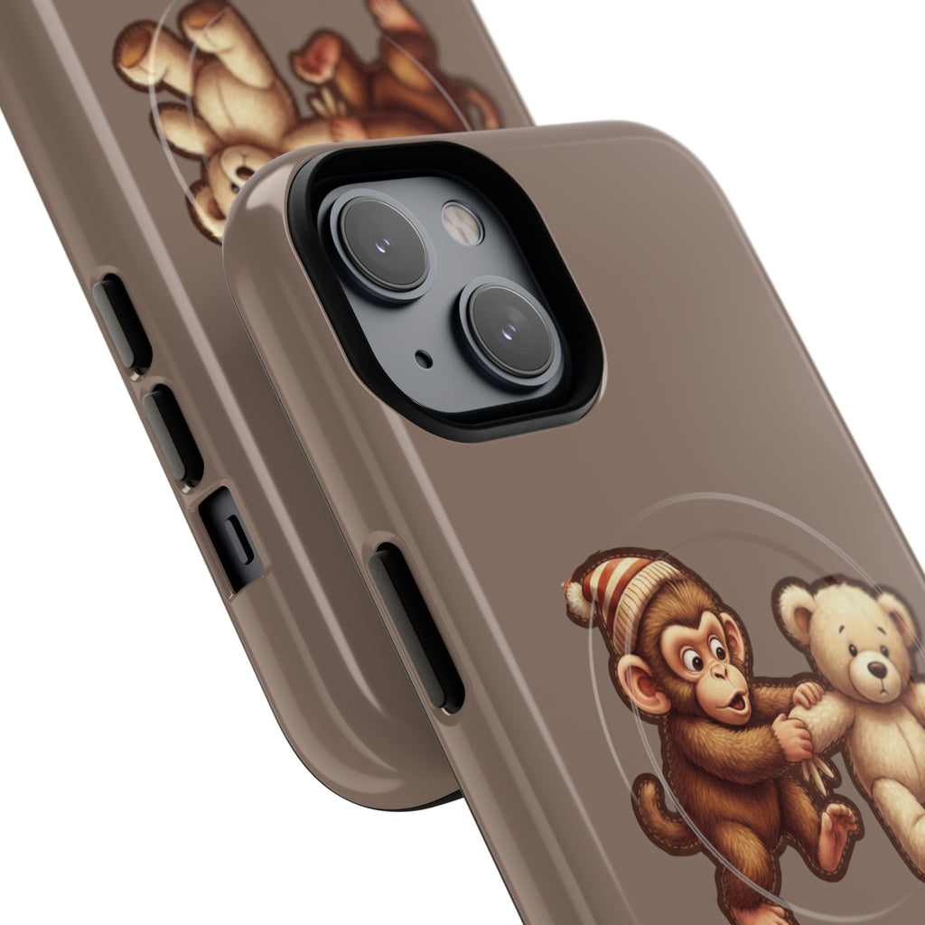 Monkey & Teddy Tough Magnetic Phone Case — Cute Retro Kids Design