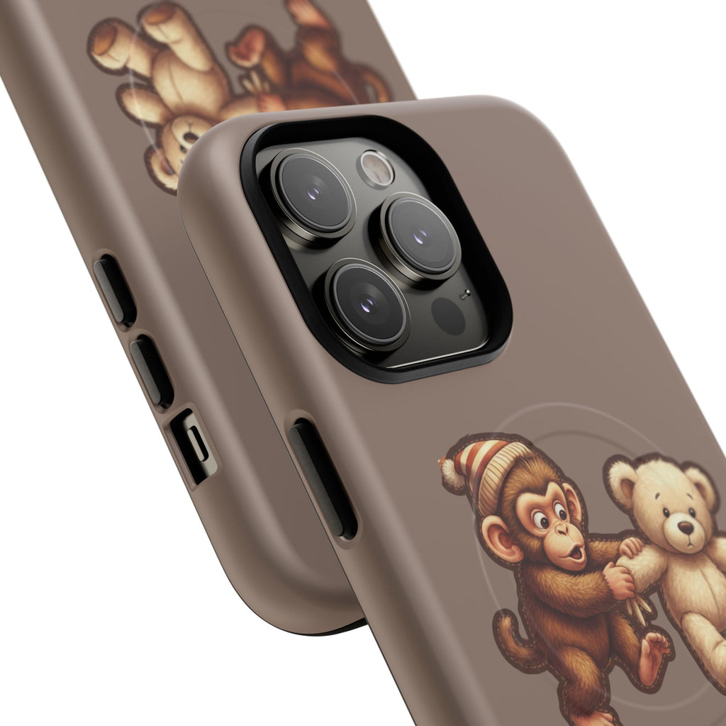 Monkey & Teddy Tough Magnetic Phone Case — Cute Retro Kids Design