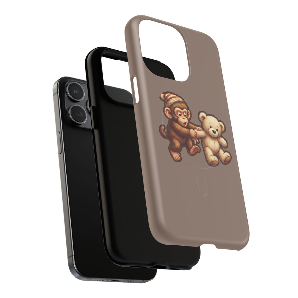 Monkey & Teddy Tough Magnetic Phone Case — Cute Retro Kids Design