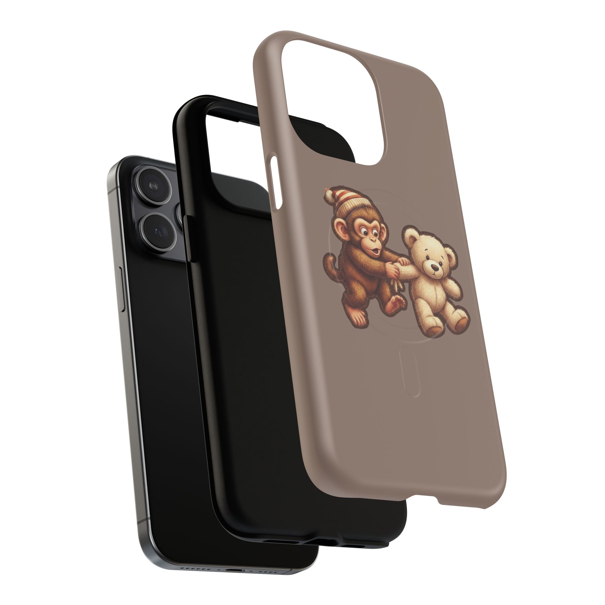 Monkey & Teddy Tough Magnetic Phone Case — Cute Retro Kids Design