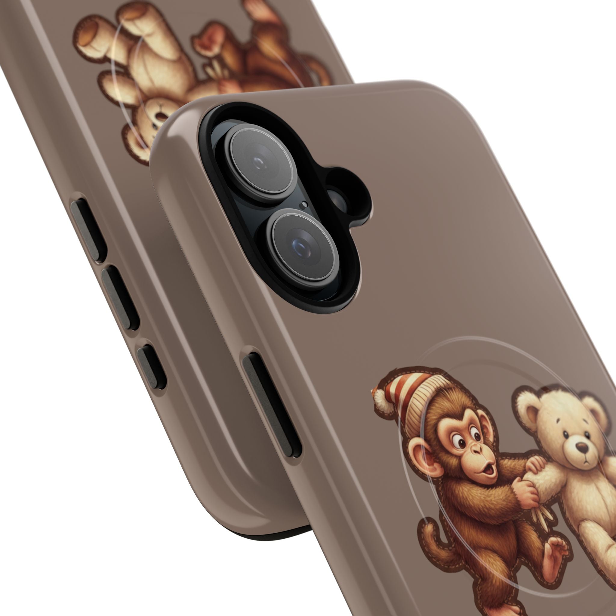 Monkey & Teddy Tough Magnetic Phone Case — Cute Retro Kids Design