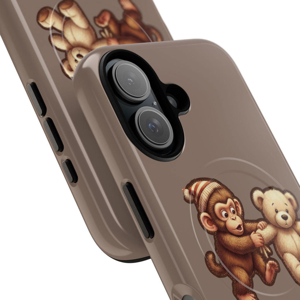 Monkey & Teddy Tough Magnetic Phone Case — Cute Retro Kids Design