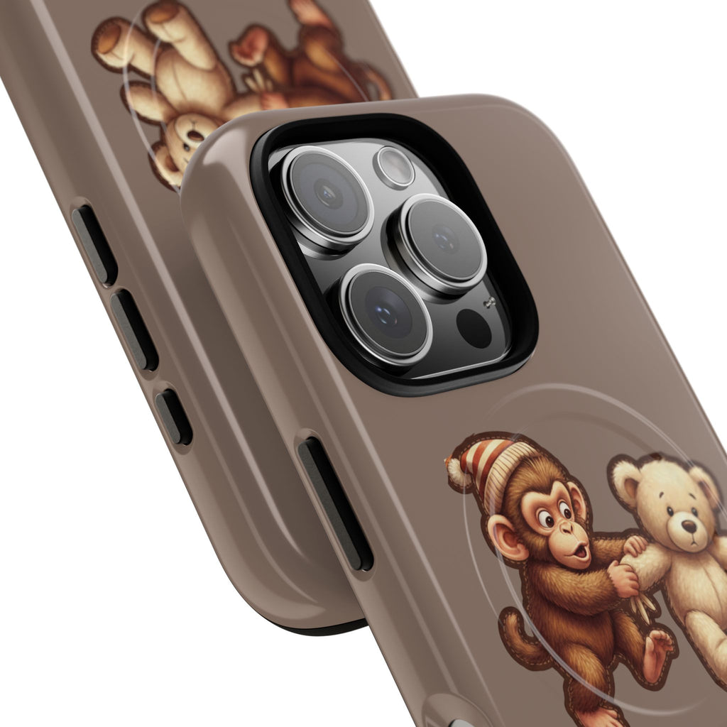 Monkey & Teddy Tough Magnetic Phone Case — Cute Retro Kids Design