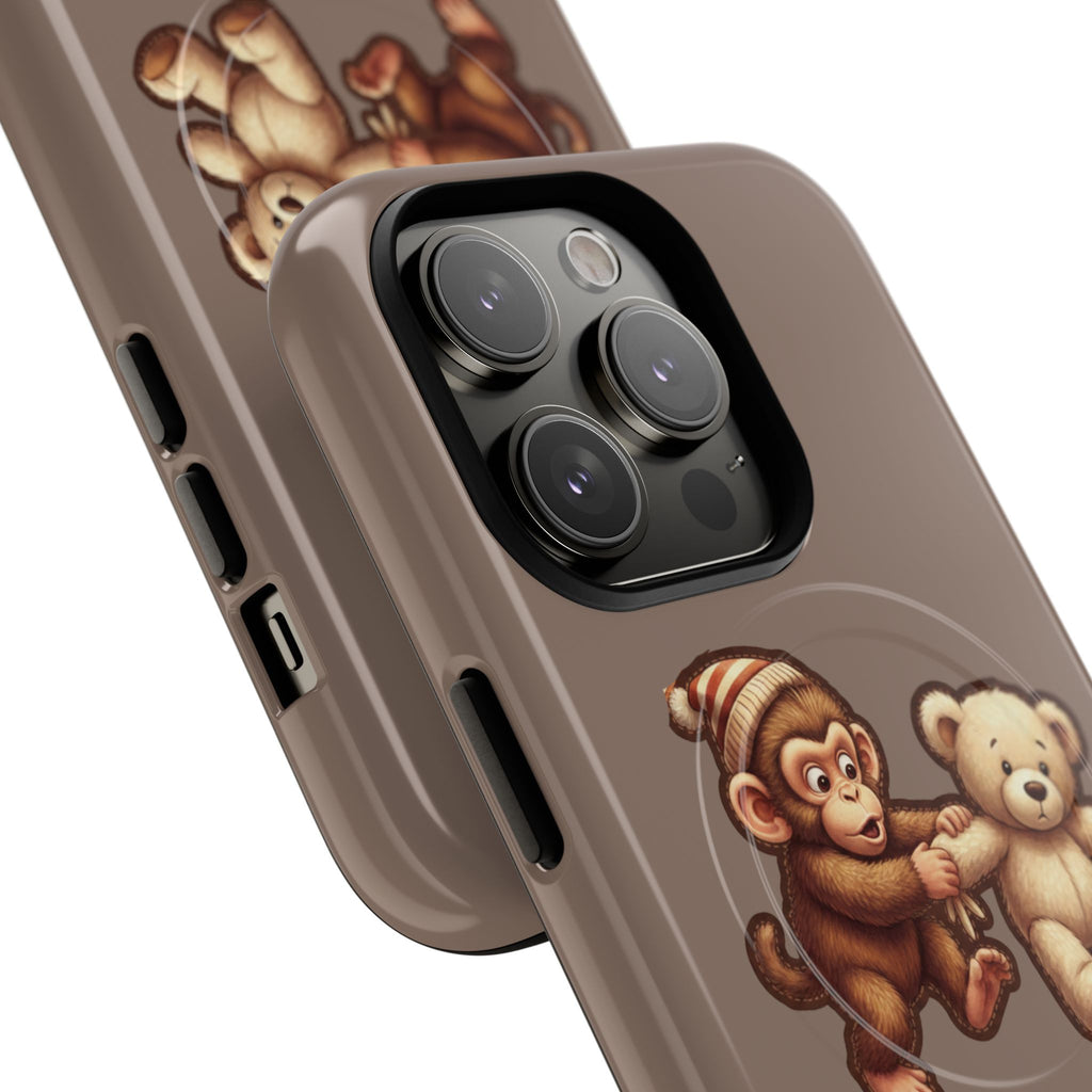 Monkey & Teddy Tough Magnetic Phone Case — Cute Retro Kids Design