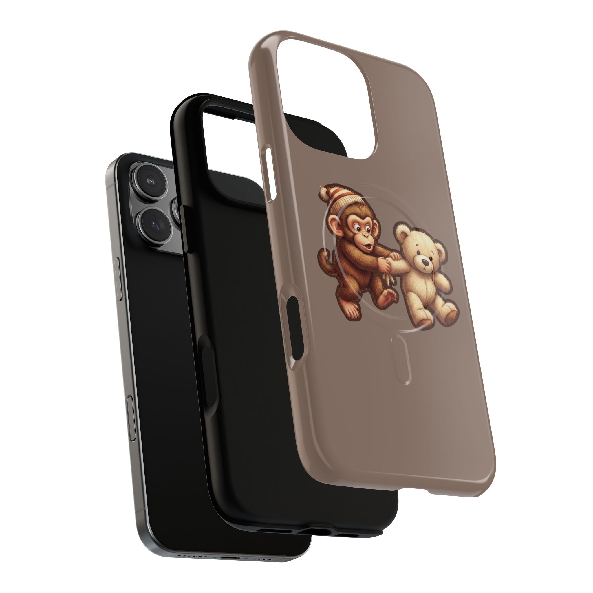 Monkey & Teddy Tough Magnetic Phone Case — Cute Retro Kids Design