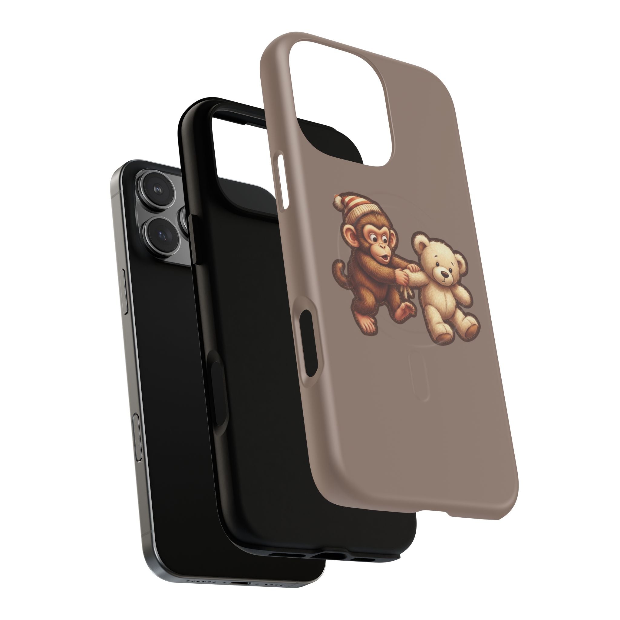 Monkey & Teddy Tough Magnetic Phone Case — Cute Retro Kids Design