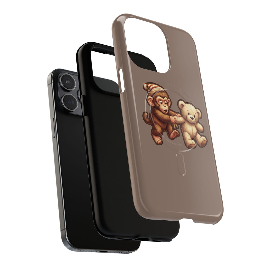 Monkey & Teddy Tough Magnetic Phone Case — Cute Retro Kids Design