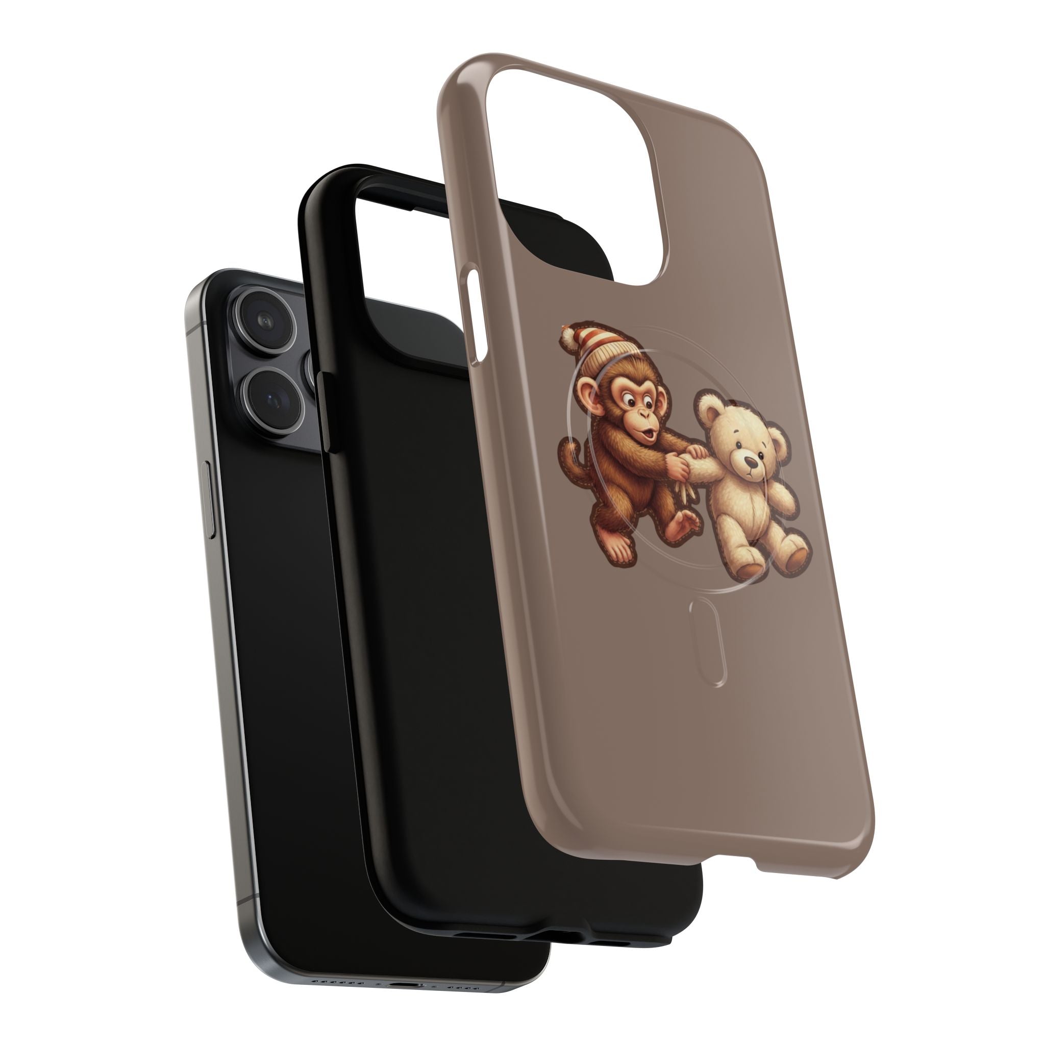 Monkey & Teddy Tough Magnetic Phone Case — Cute Retro Kids Design