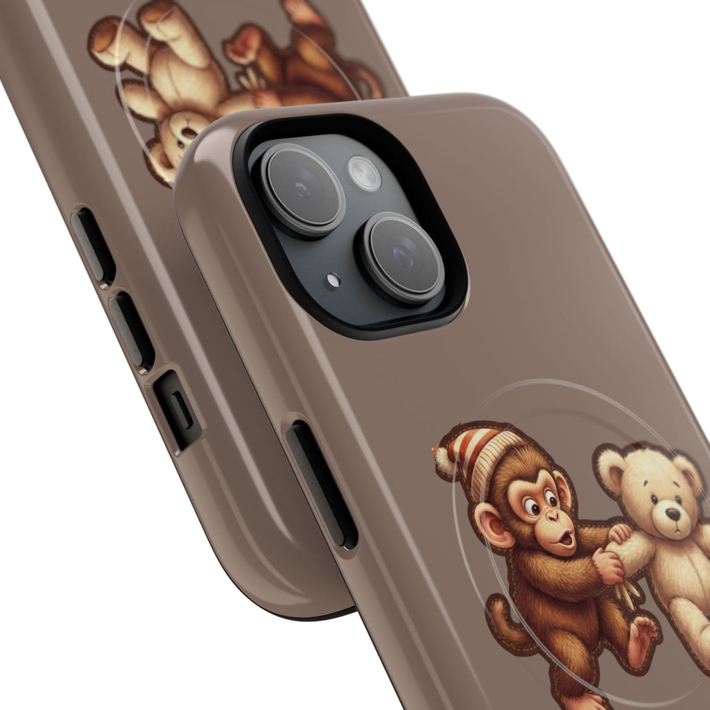 Monkey & Teddy Tough Magnetic Phone Case — Cute Retro Kids Design