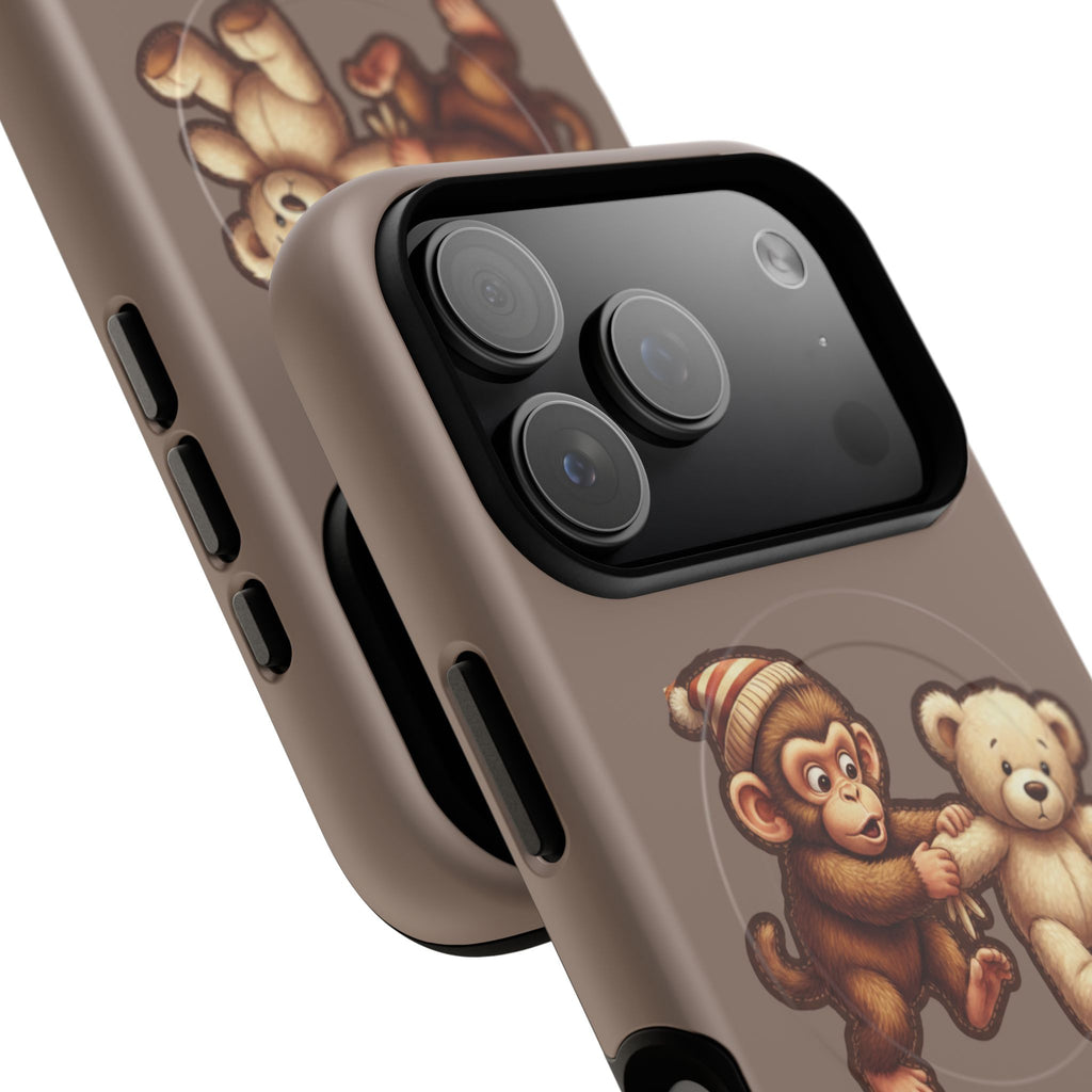 Monkey & Teddy Tough Magnetic Phone Case — Cute Retro Kids Design