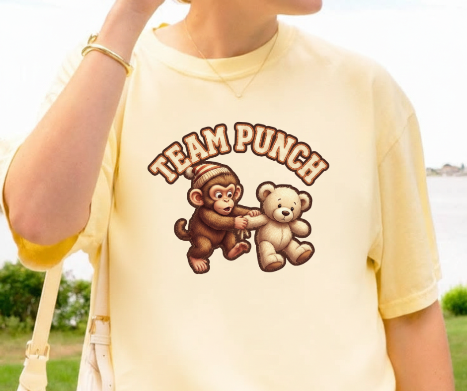 Team Punch Tee — Cute Monkey & Teddy Graphic Women's T‑Shirt