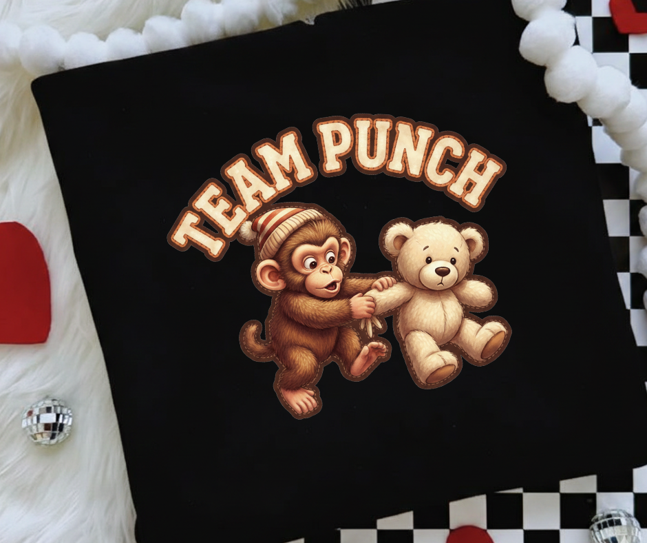 Team Punch Tee — Cute Monkey & Teddy Graphic Women's T‑Shirt