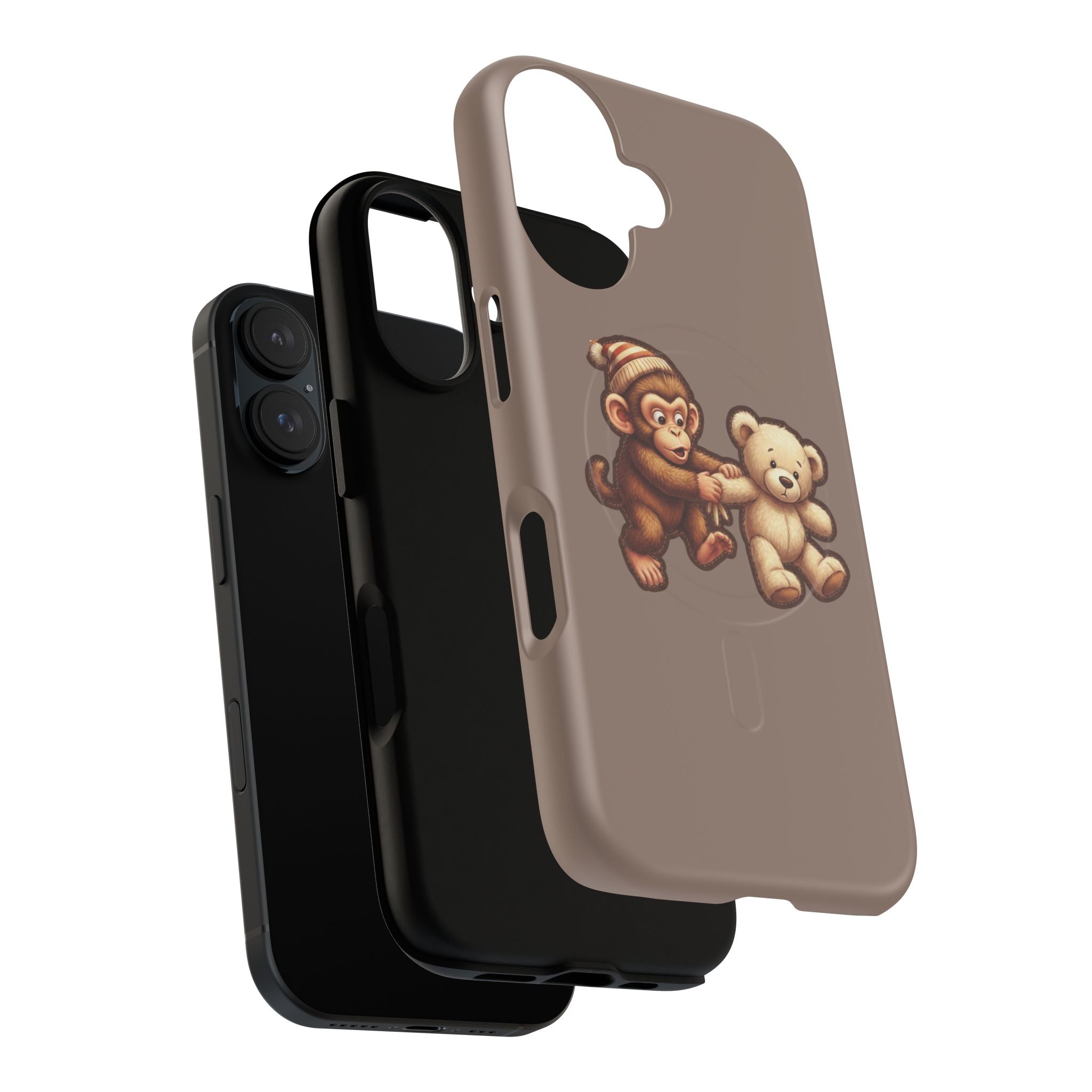 Monkey & Teddy Tough Magnetic Phone Case — Cute Retro Kids Design