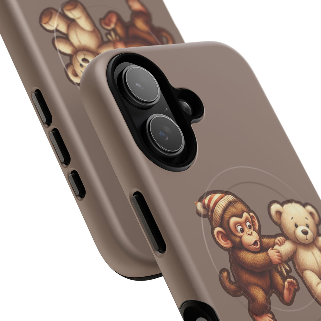 Monkey & Teddy Tough Magnetic Phone Case — Cute Retro Kids Design