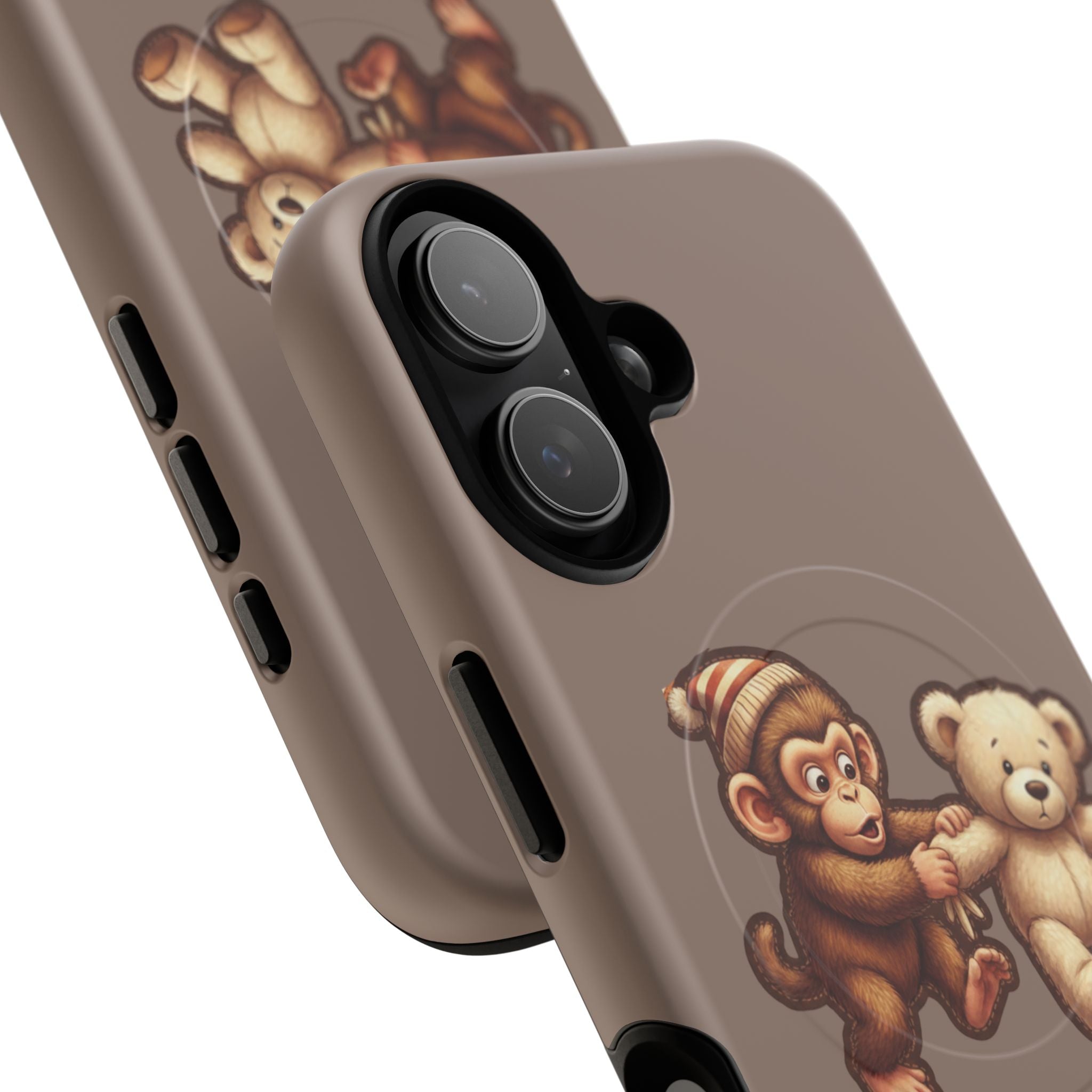 Monkey & Teddy Tough Magnetic Phone Case — Cute Retro Kids Design