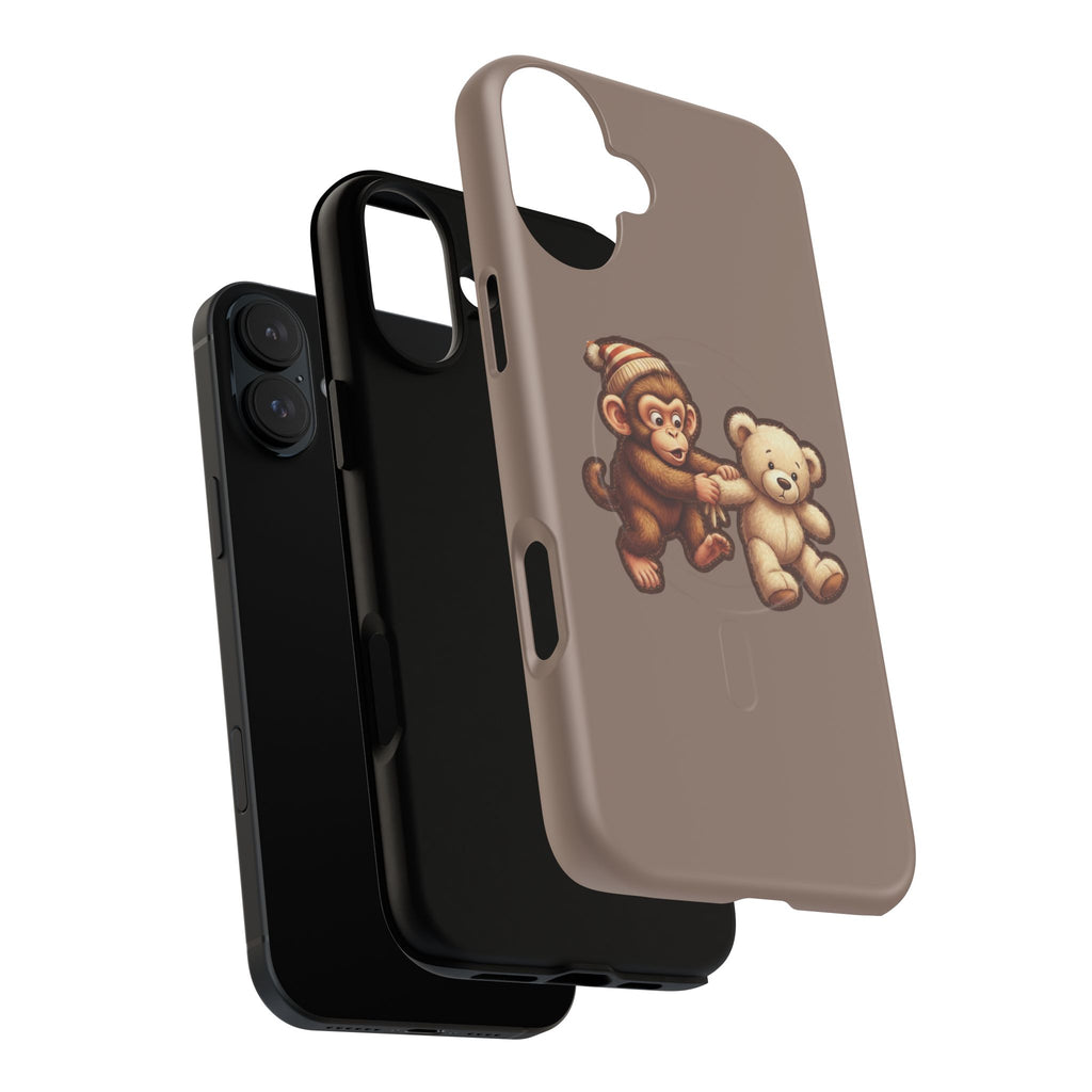 Monkey & Teddy Tough Magnetic Phone Case — Cute Retro Kids Design