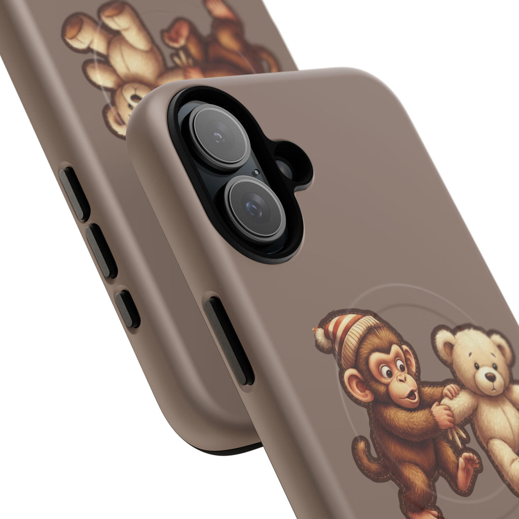 Monkey & Teddy Tough Magnetic Phone Case — Cute Retro Kids Design