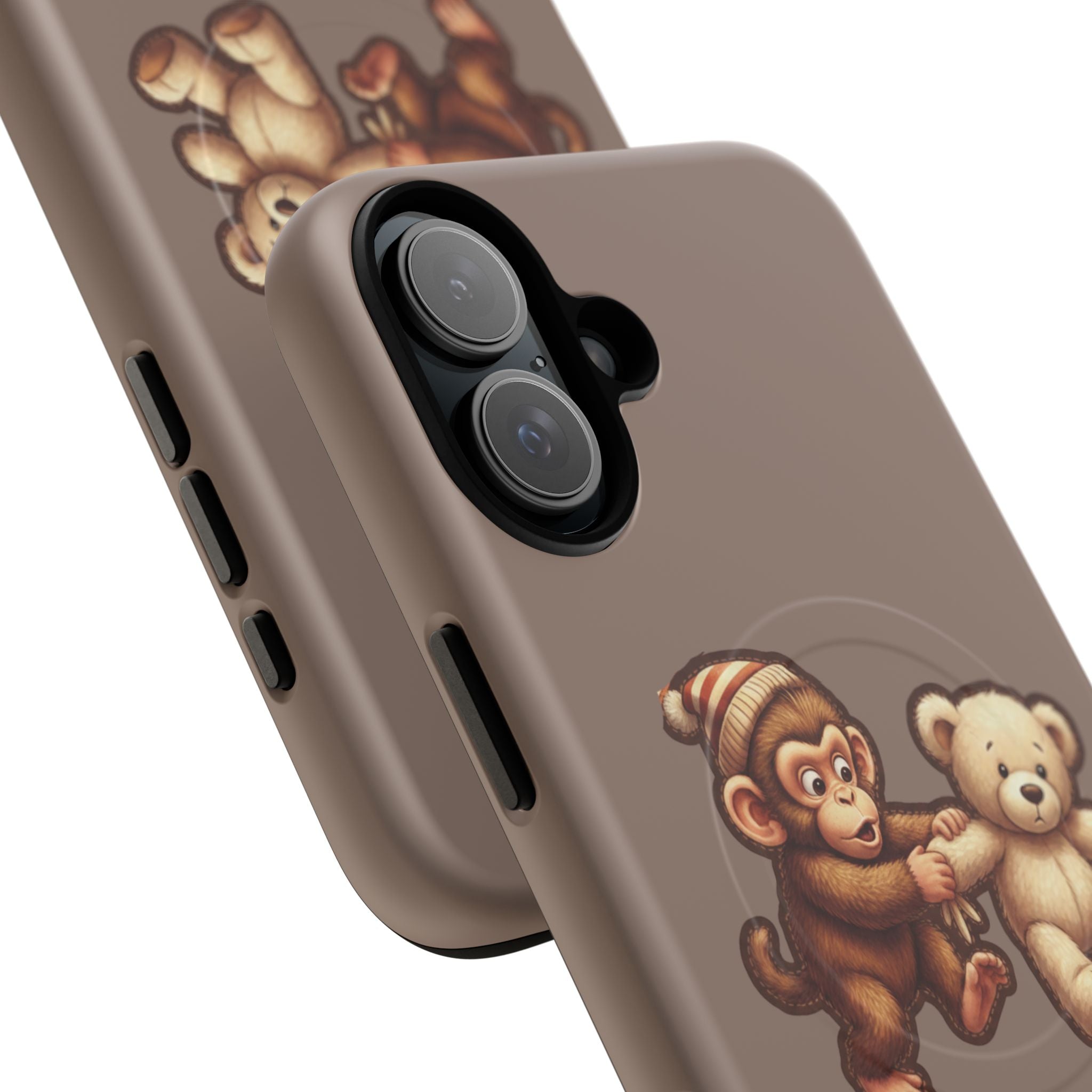 Monkey & Teddy Tough Magnetic Phone Case — Cute Retro Kids Design