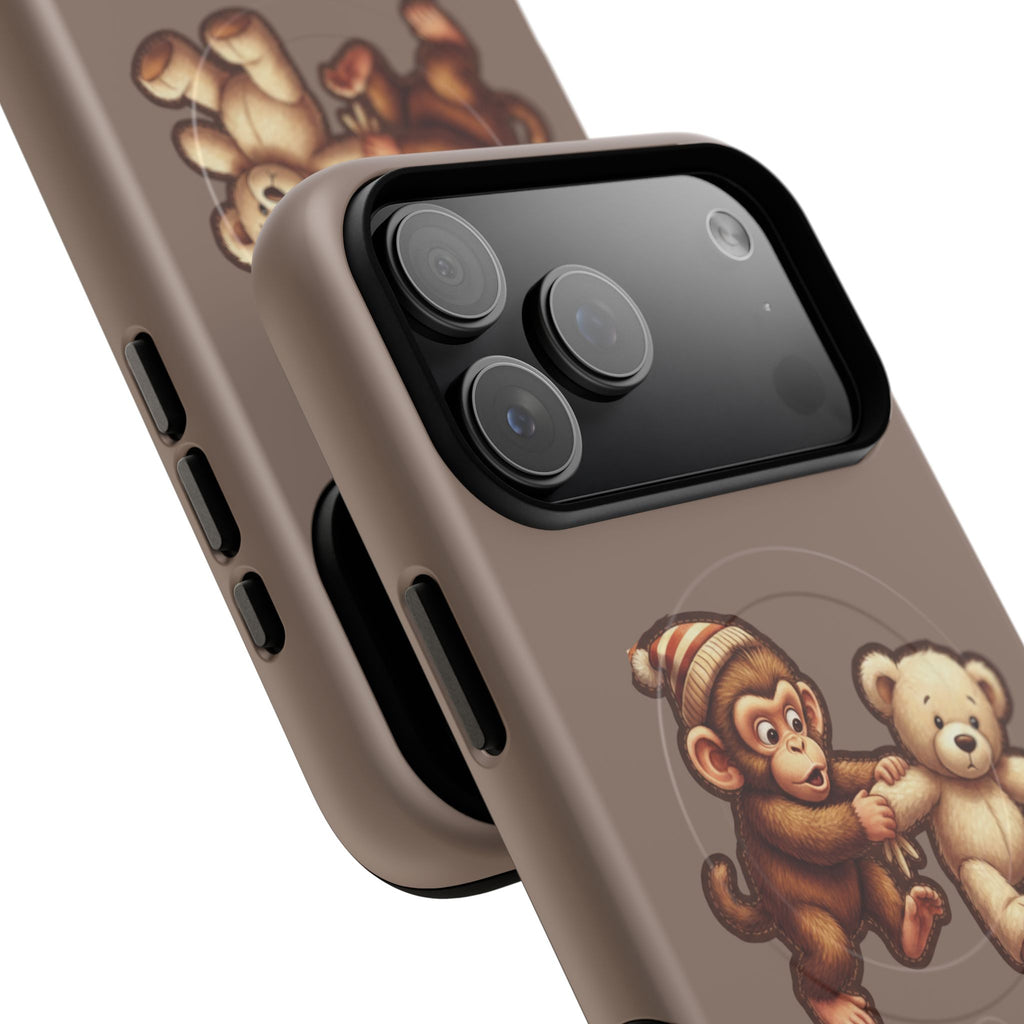 Monkey & Teddy Tough Magnetic Phone Case — Cute Retro Kids Design