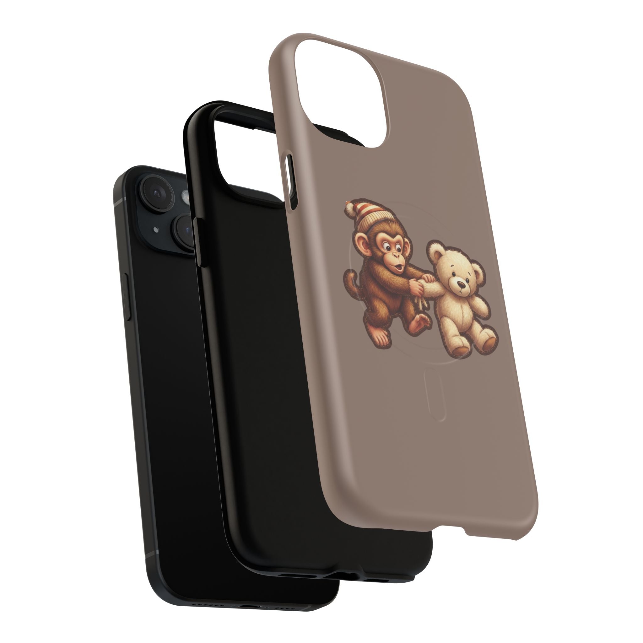 Monkey & Teddy Tough Magnetic Phone Case — Cute Retro Kids Design