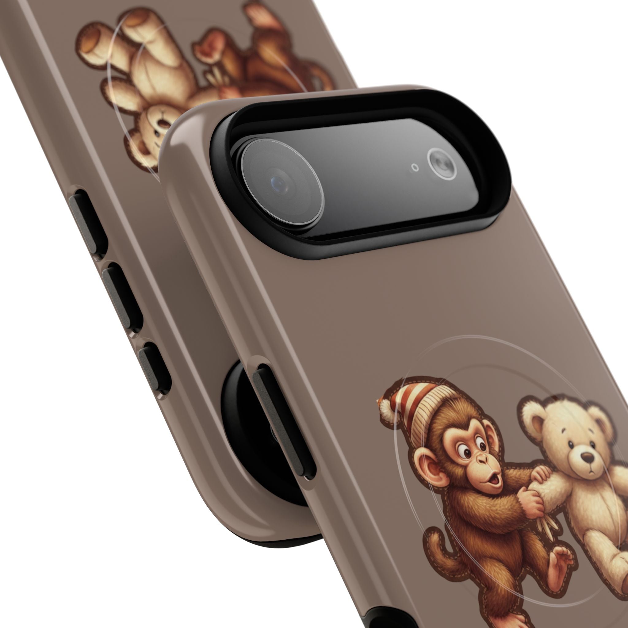 Monkey & Teddy Tough Magnetic Phone Case — Cute Retro Kids Design