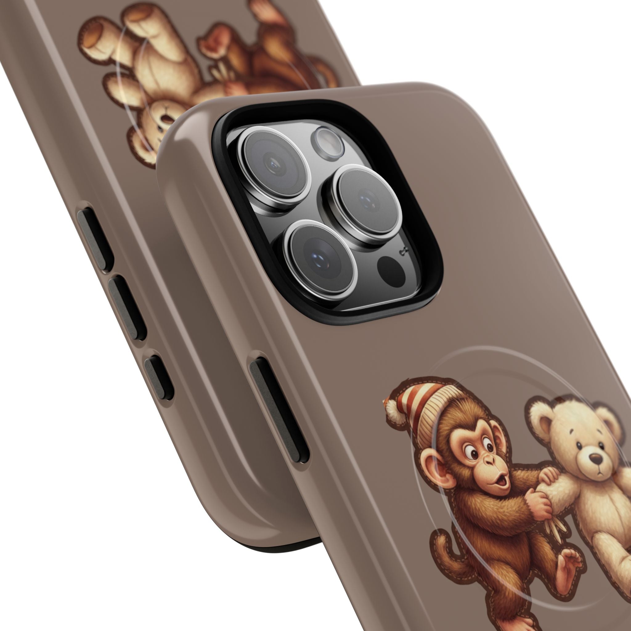 Monkey & Teddy Tough Magnetic Phone Case — Cute Retro Kids Design