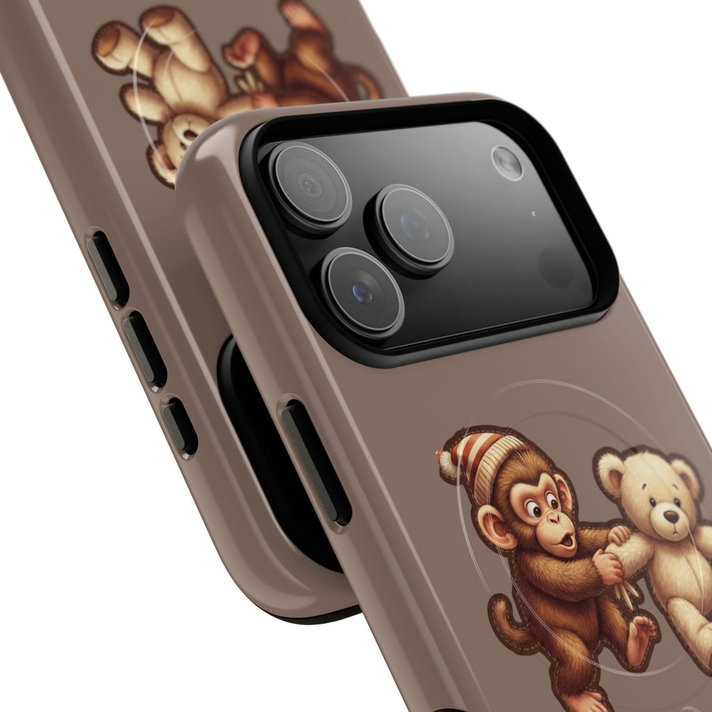 Monkey & Teddy Tough Magnetic Phone Case — Cute Retro Kids Design