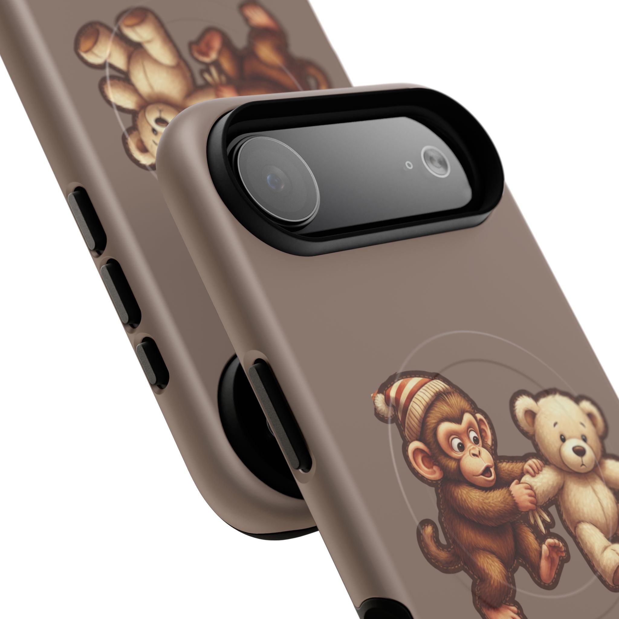 Monkey & Teddy Tough Magnetic Phone Case — Cute Retro Kids Design