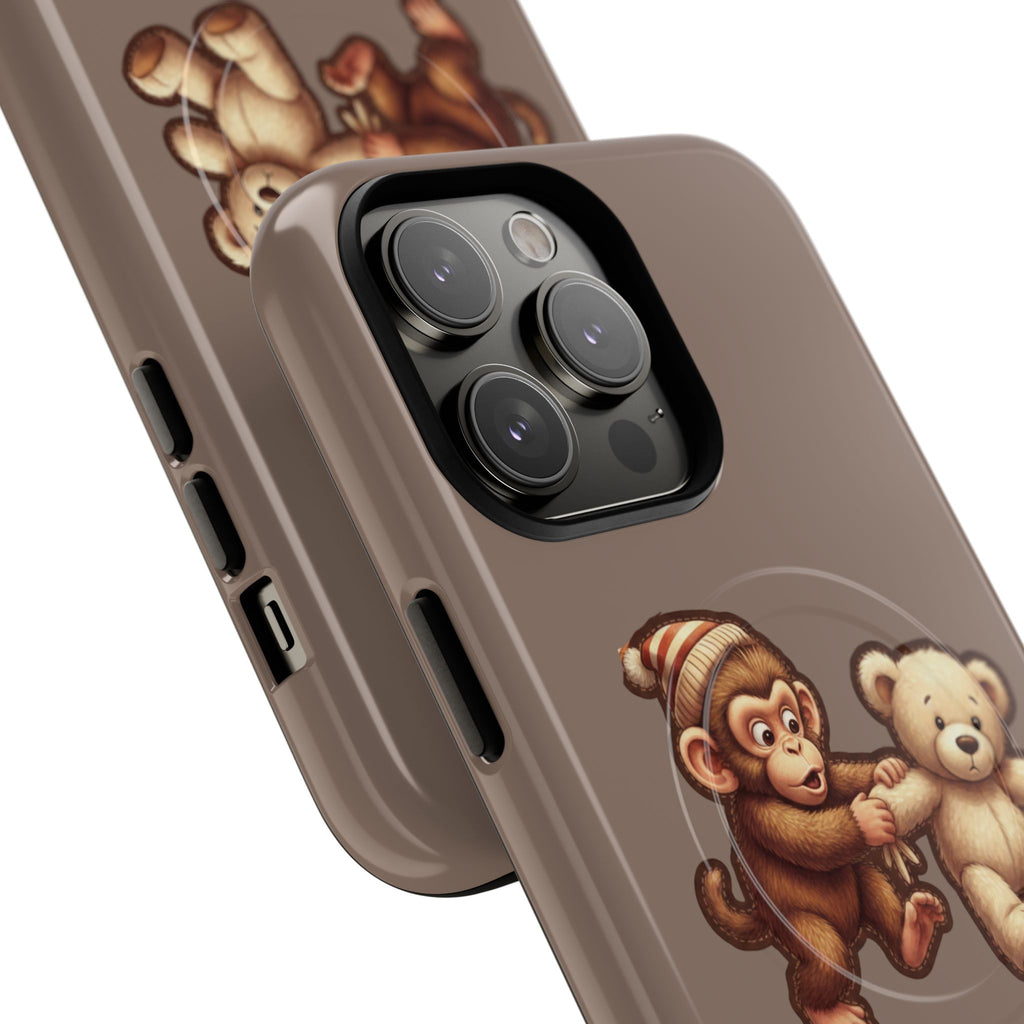 Monkey & Teddy Tough Magnetic Phone Case — Cute Retro Kids Design