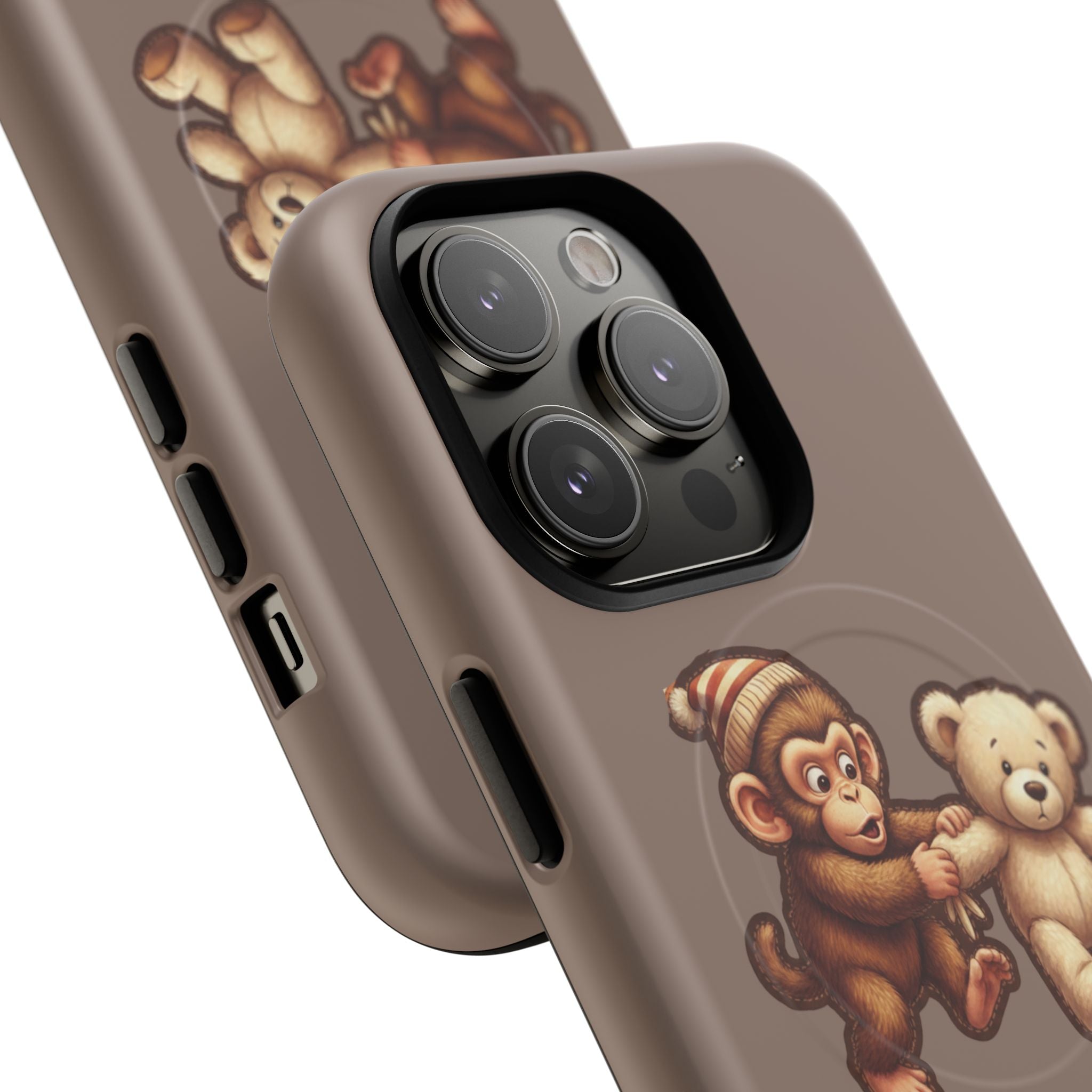Monkey & Teddy Tough Magnetic Phone Case — Cute Retro Kids Design