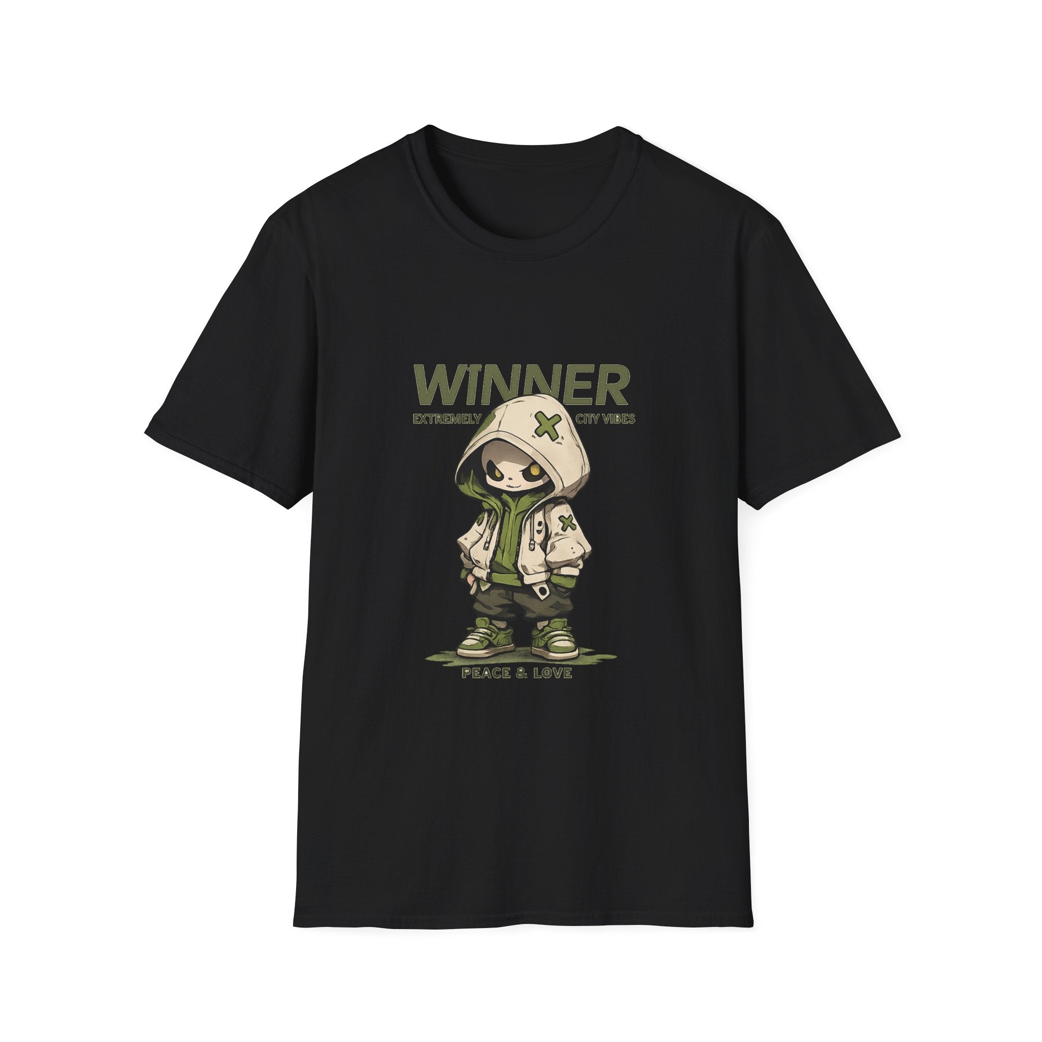 Winner Soldier Tee — Cute Camouflage Character "Peace & Love" Graphic T-Shirt