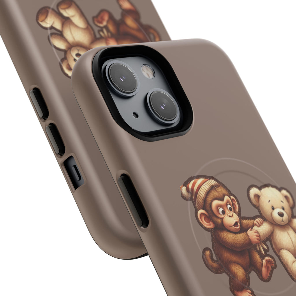 Monkey & Teddy Tough Magnetic Phone Case — Cute Retro Kids Design