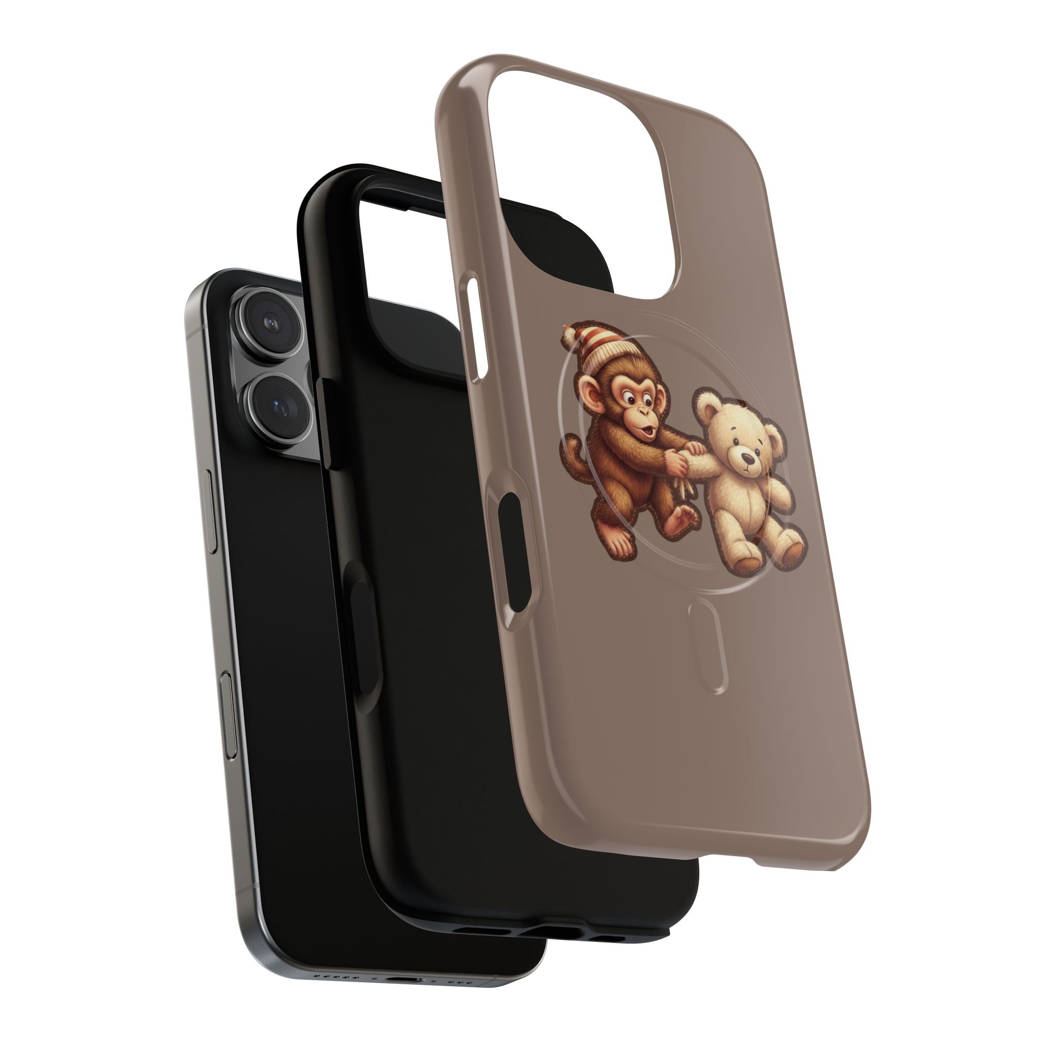 Monkey & Teddy Tough Magnetic Phone Case — Cute Retro Kids Design
