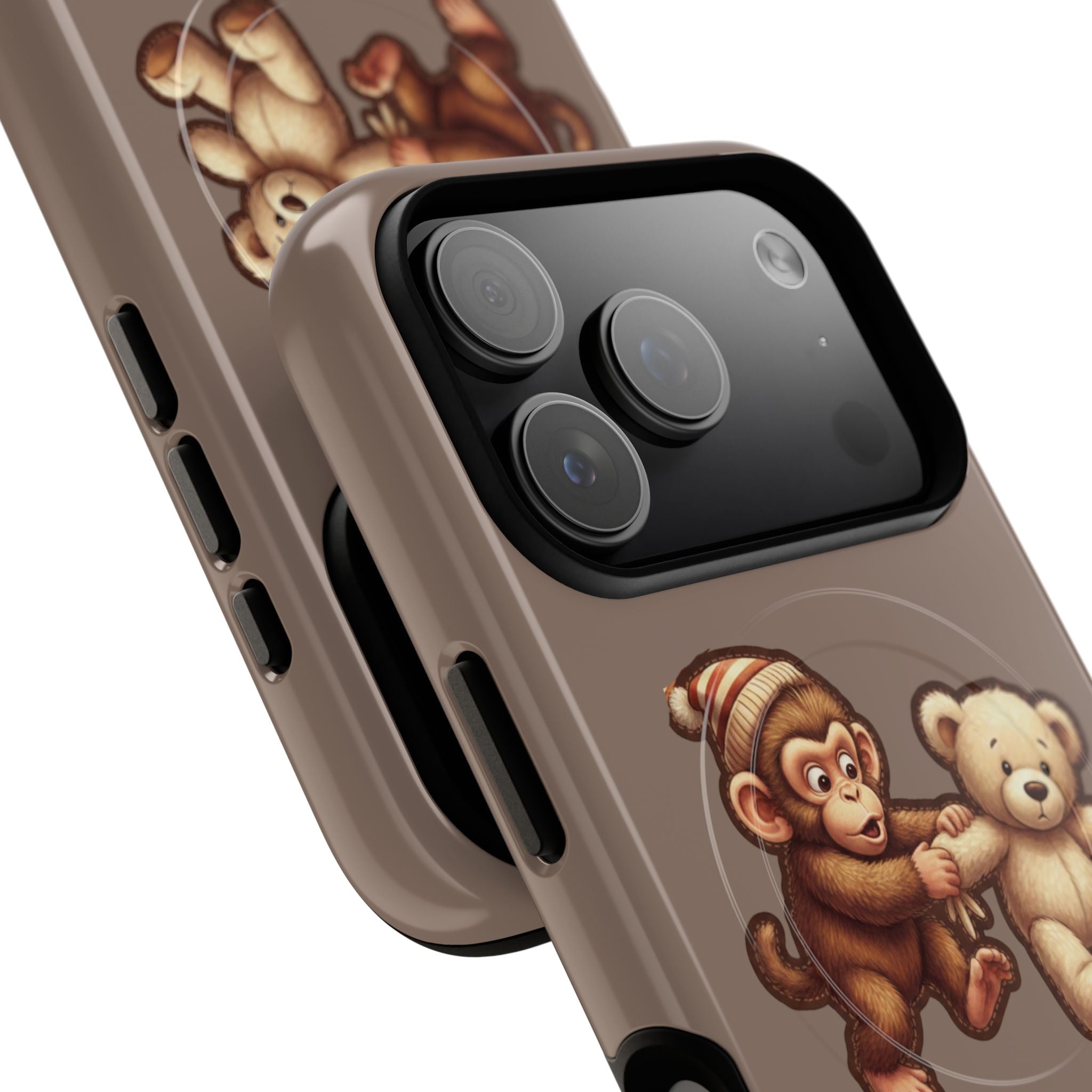 Monkey & Teddy Tough Magnetic Phone Case — Cute Retro Kids Design