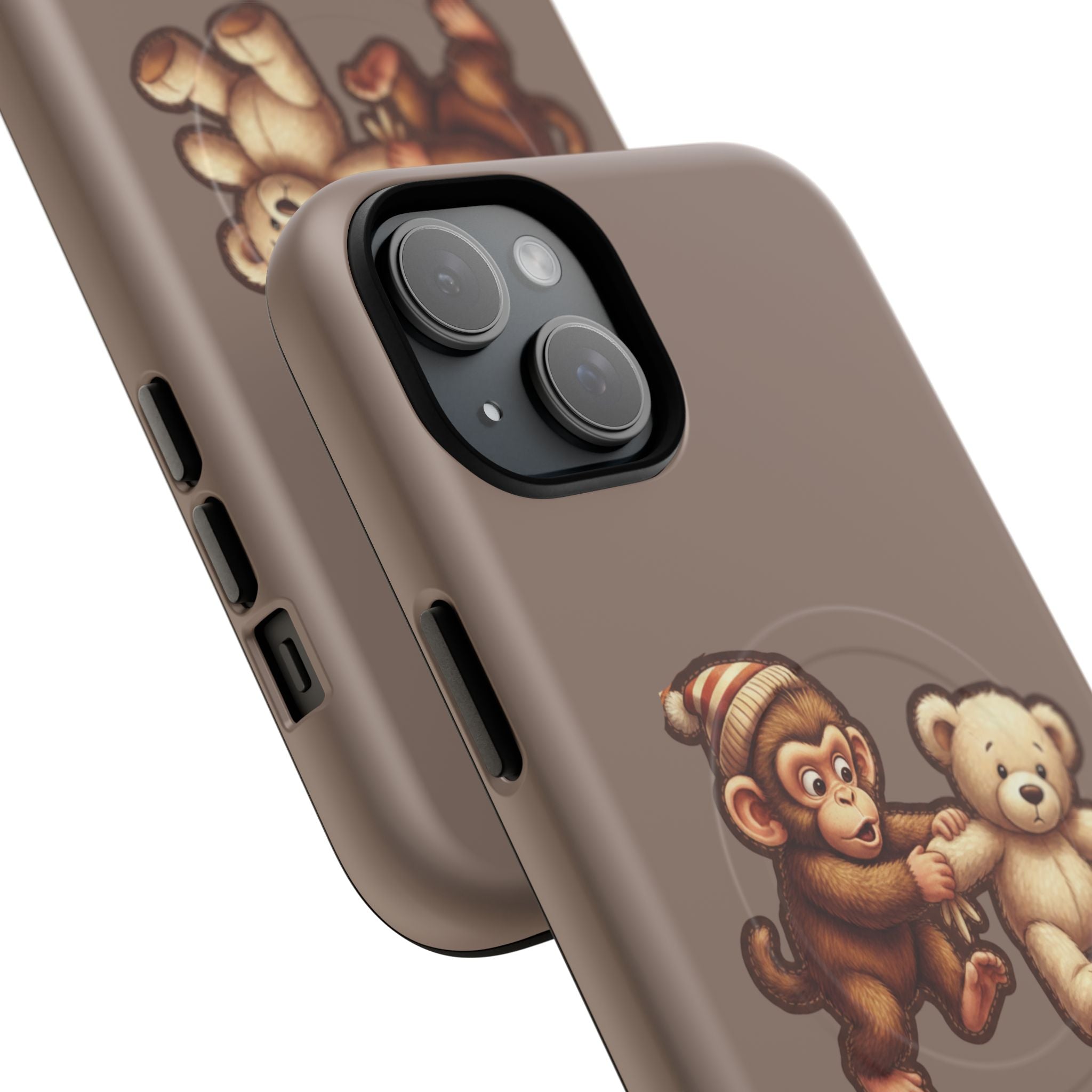 Monkey & Teddy Tough Magnetic Phone Case — Cute Retro Kids Design