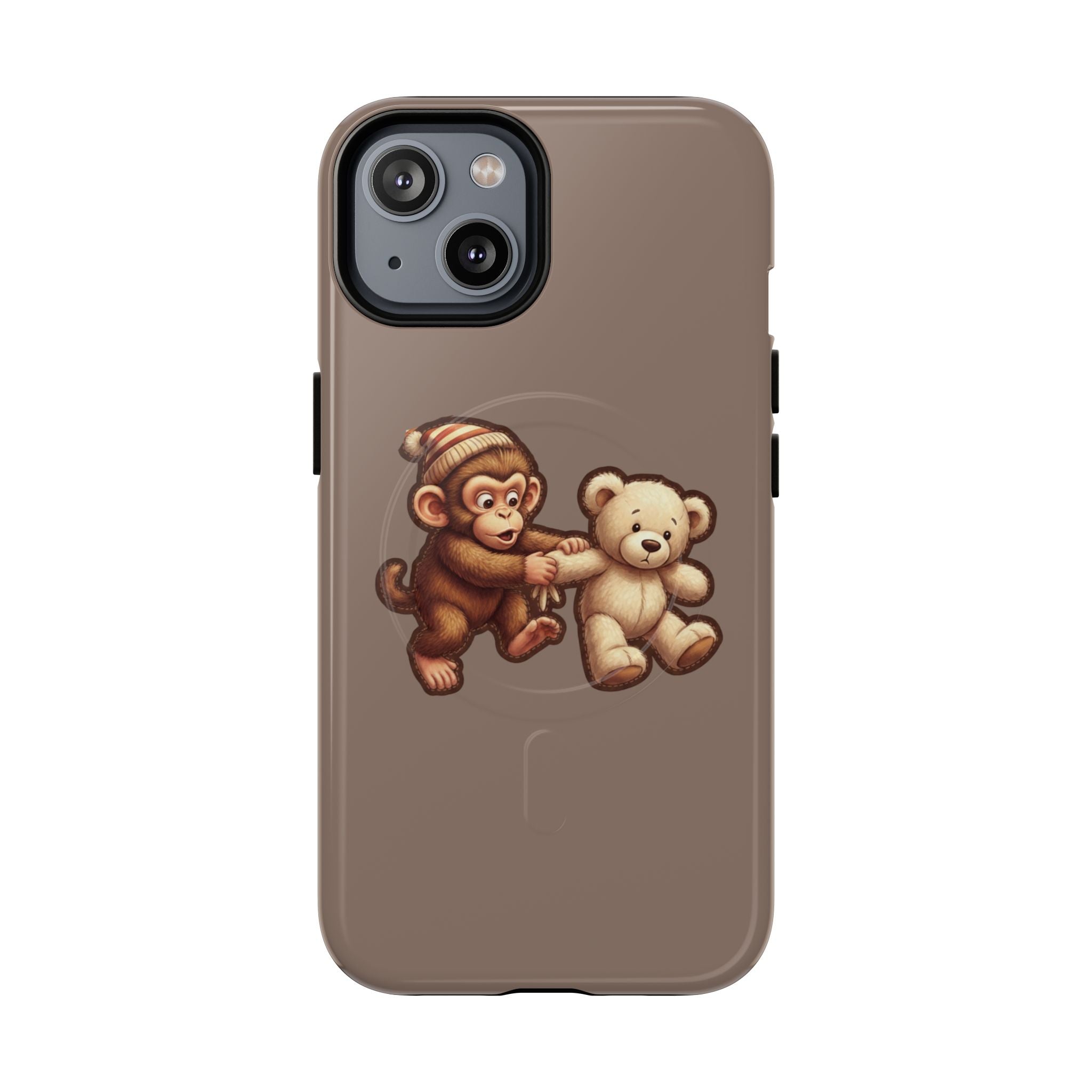 Monkey & Teddy Tough Magnetic Phone Case — Cute Retro Kids Design