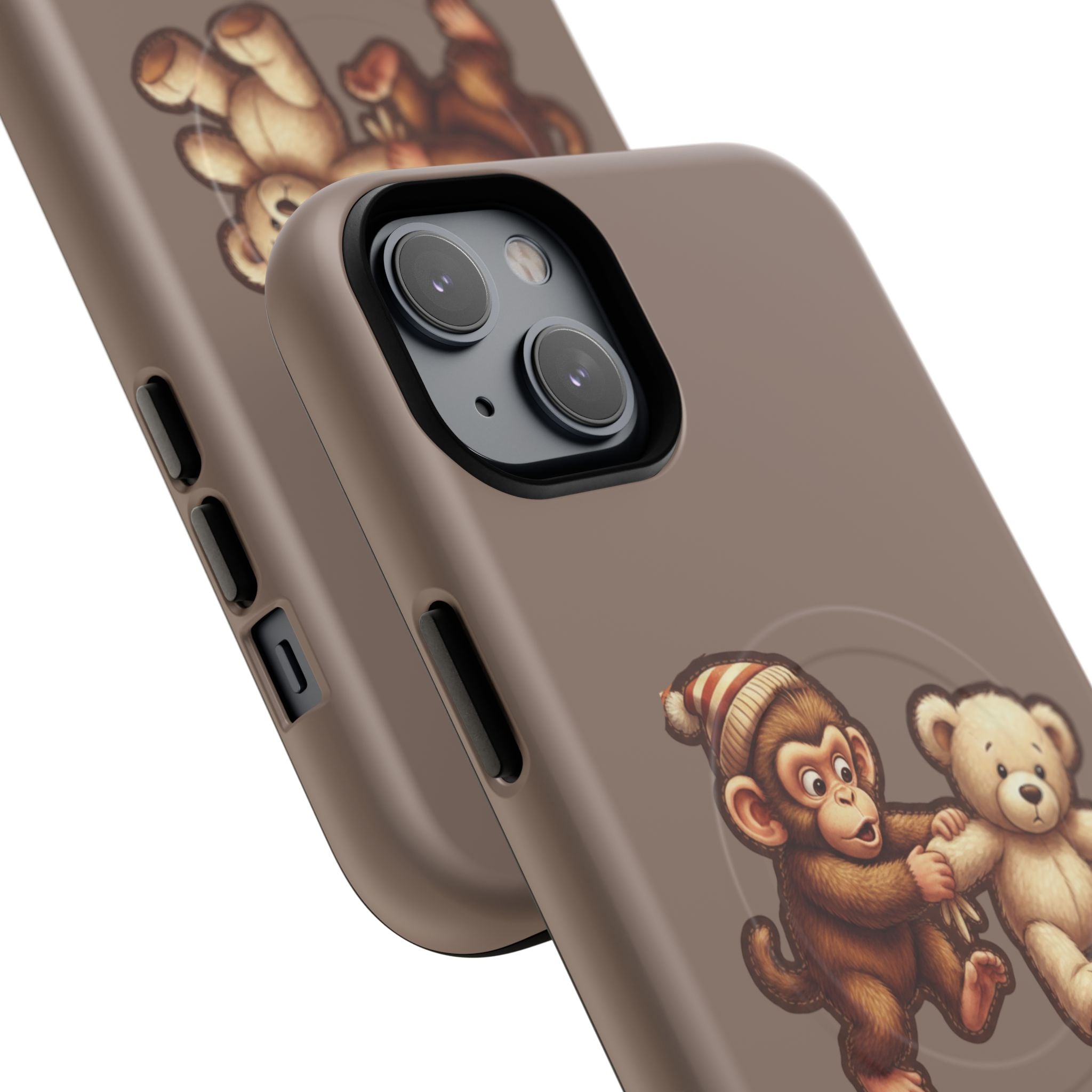 Monkey & Teddy Tough Magnetic Phone Case — Cute Retro Kids Design