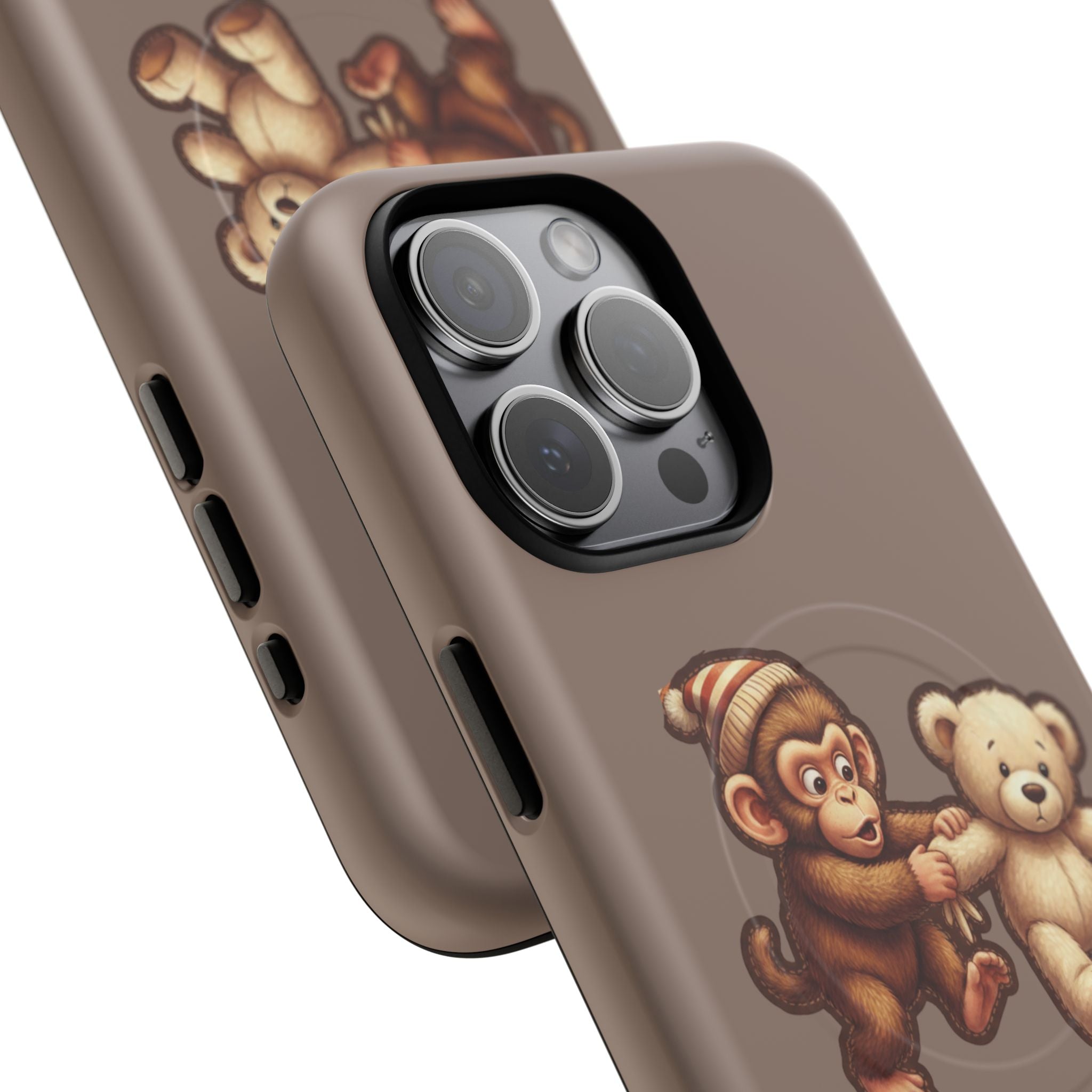 Monkey & Teddy Tough Magnetic Phone Case — Cute Retro Kids Design